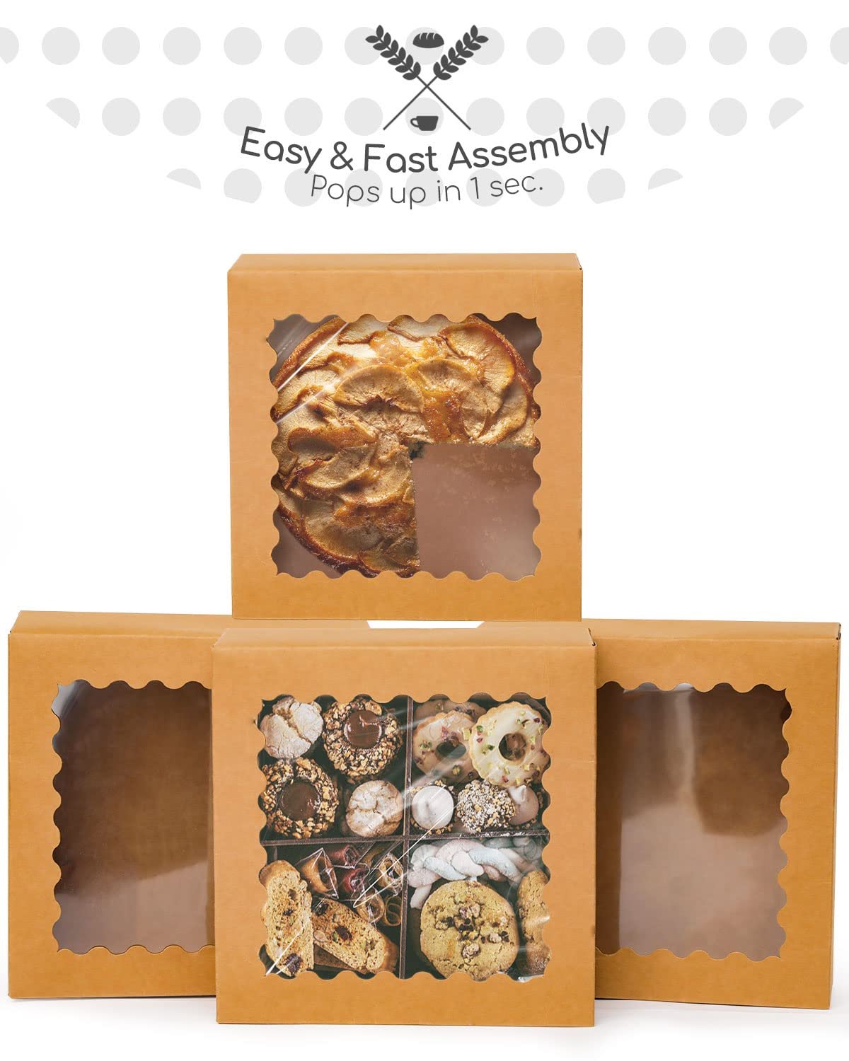 Wholesale Auto-Pop Up 50 Packs Bakery Boxes with Window 8x8x2.5 Inch Brown for Pies and Pastries Manufacturer
