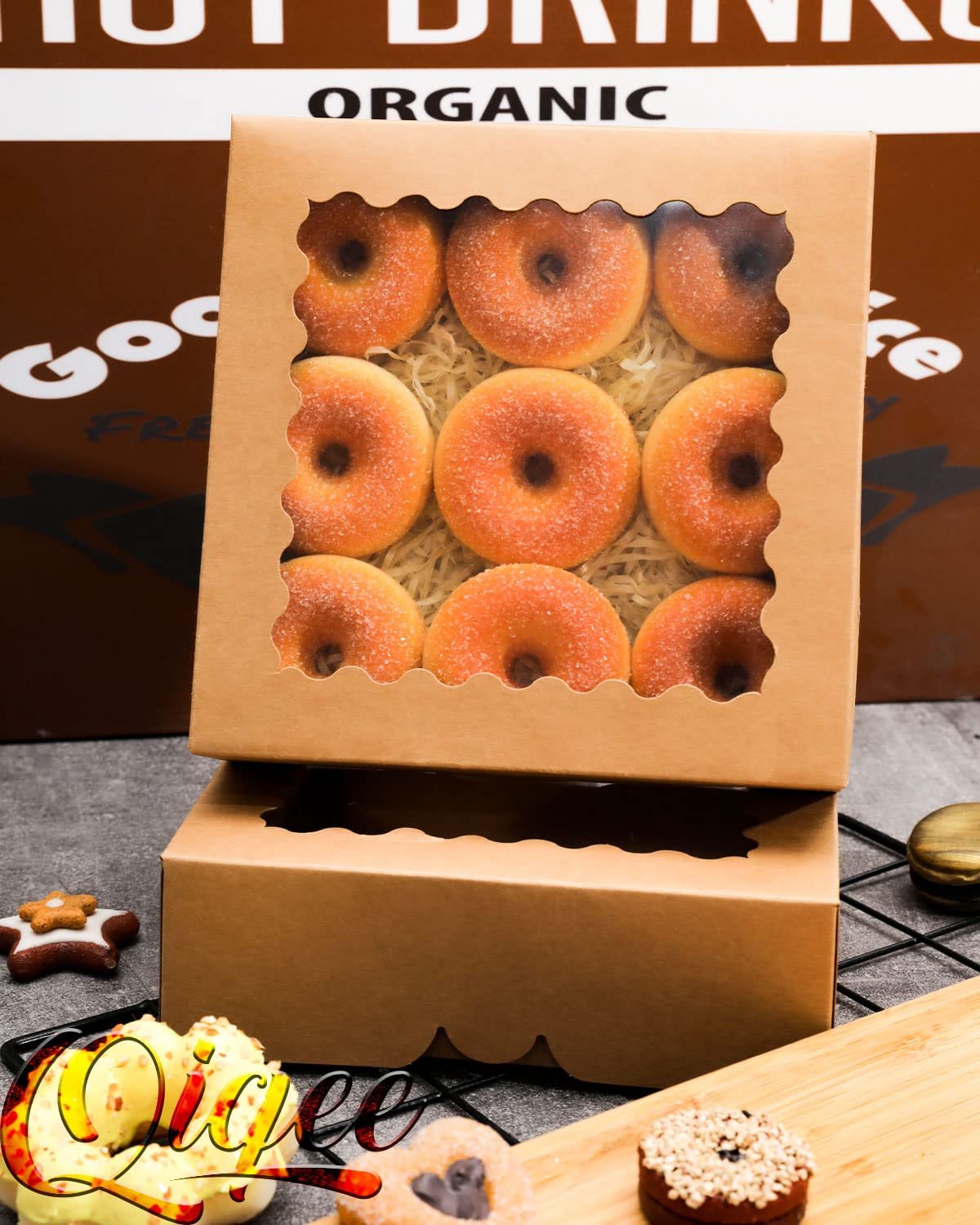 Wholesale Auto-Pop Up 50 Packs Bakery Boxes with Window 8x8x2.5 Inch Brown for Pies and Pastries Manufacturer