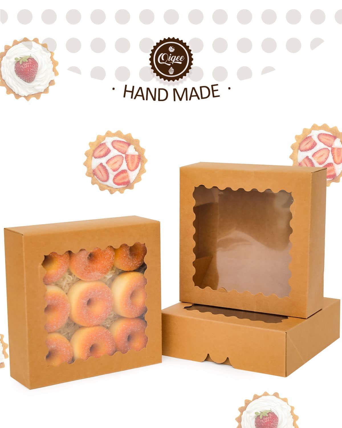 Wholesale Auto-Pop Up 50 Packs Bakery Boxes with Window 8x8x2.5 Inch Brown for Pies and Pastries Manufacturer
