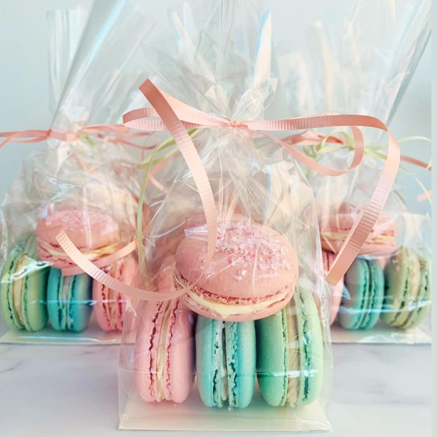 Wholesale 50 Pcs 4x2x8 Inch Gusseted Flat Bottom Cellophane Bags with Ribbon and Cardboard Insert for S'mores and Cupcakes Manufacturer