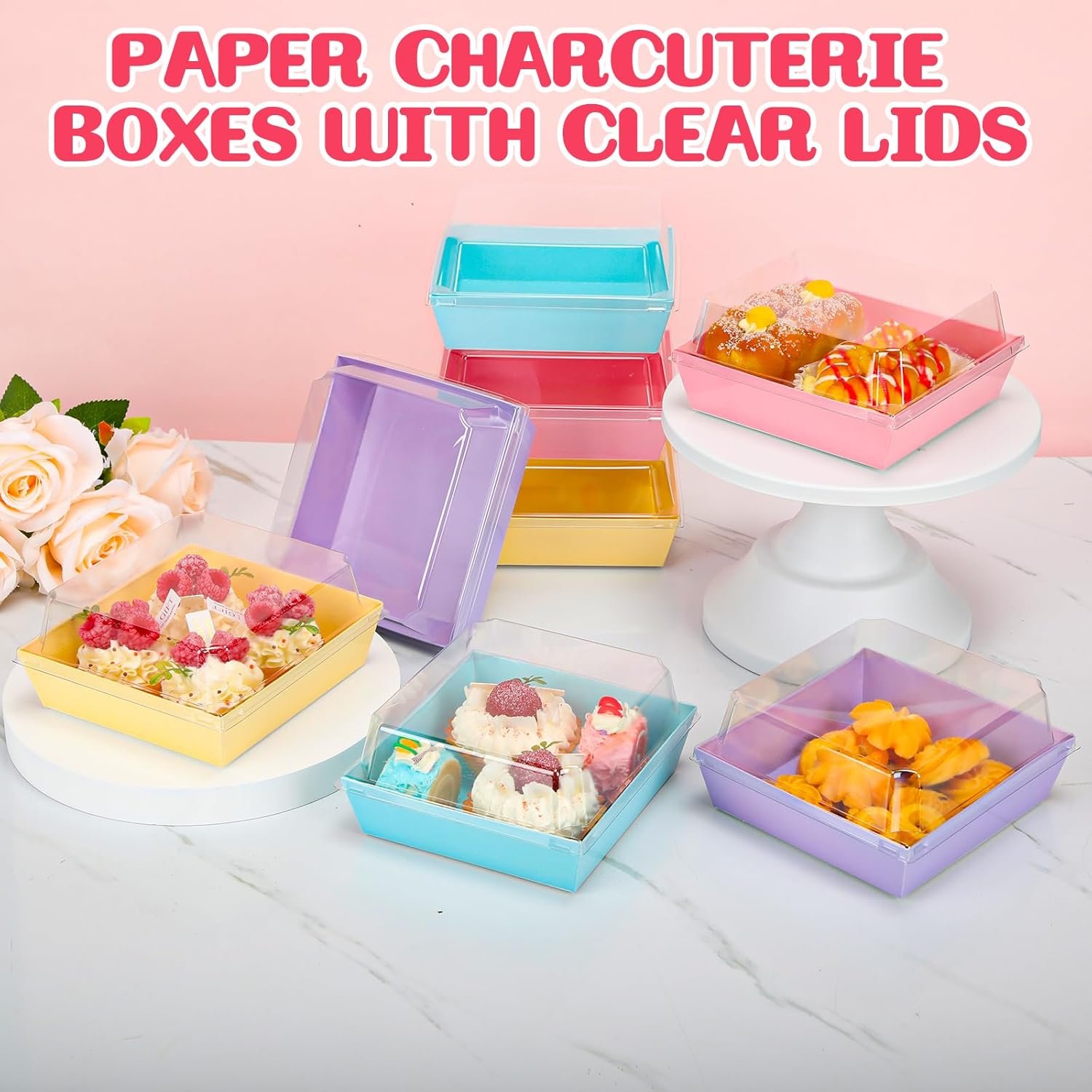 Wholesale 200 Pcs 5 Inch Small Charcuterie Boxes with Clear Lids Paper Bakery Containers for Cake Slices Desserts Cookies Sandwiches Mini Cakes Strawberries Manufacturer Wholesale 200 Pcs 5 Inch Small Charcuterie Boxes with Clear Lids Paper Bakery Containers for Cake Slices Desserts Cookies Sandwiches Mini Cakes Strawberries Manufacturer
