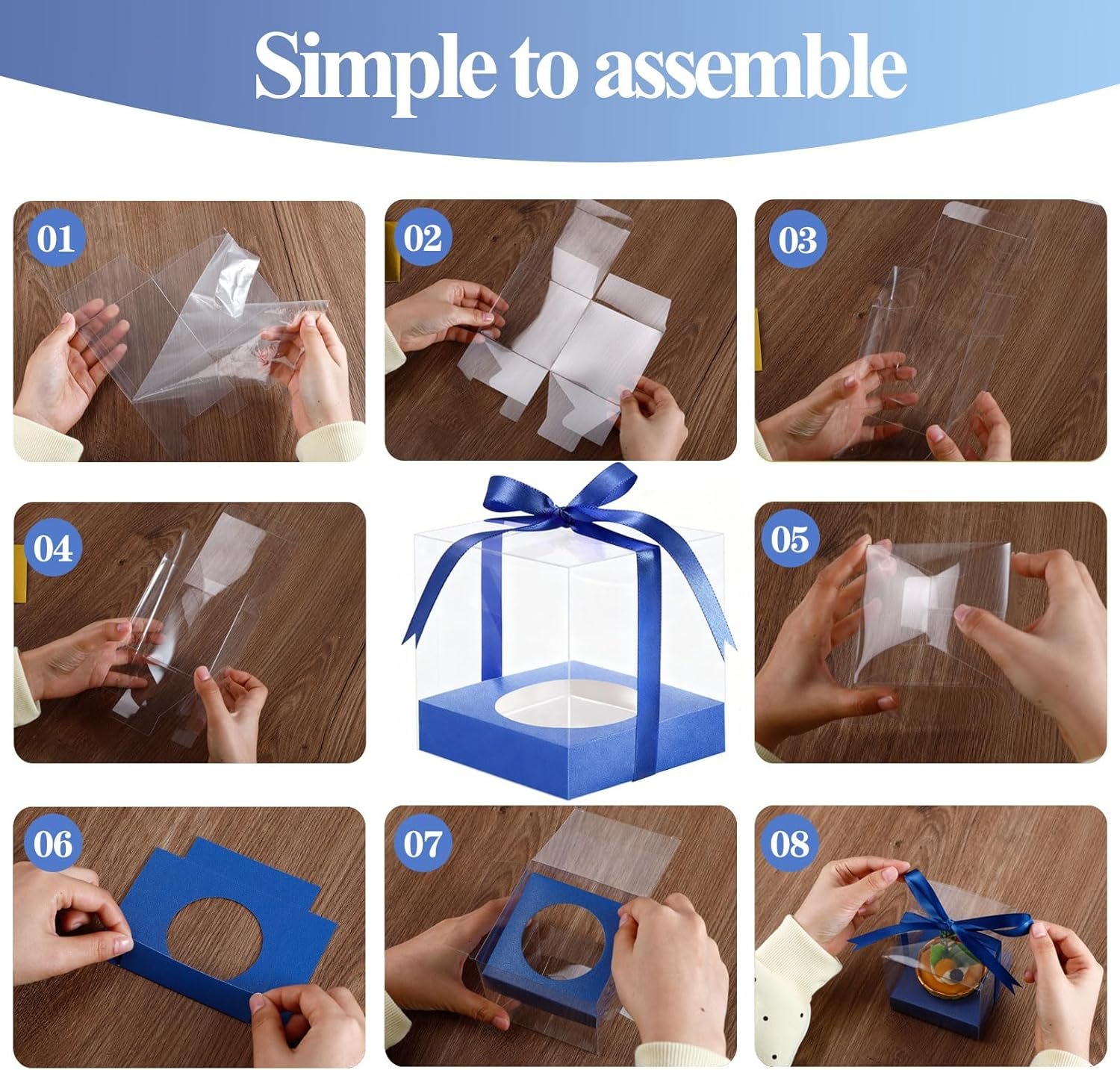 Wholesale 50Pcs 3.5 Inch Clear Plastic Single Cupcake Boxes with Inserts and Ribbon for Cake Dessert Wedding Birthday Party Blue Manufacturer