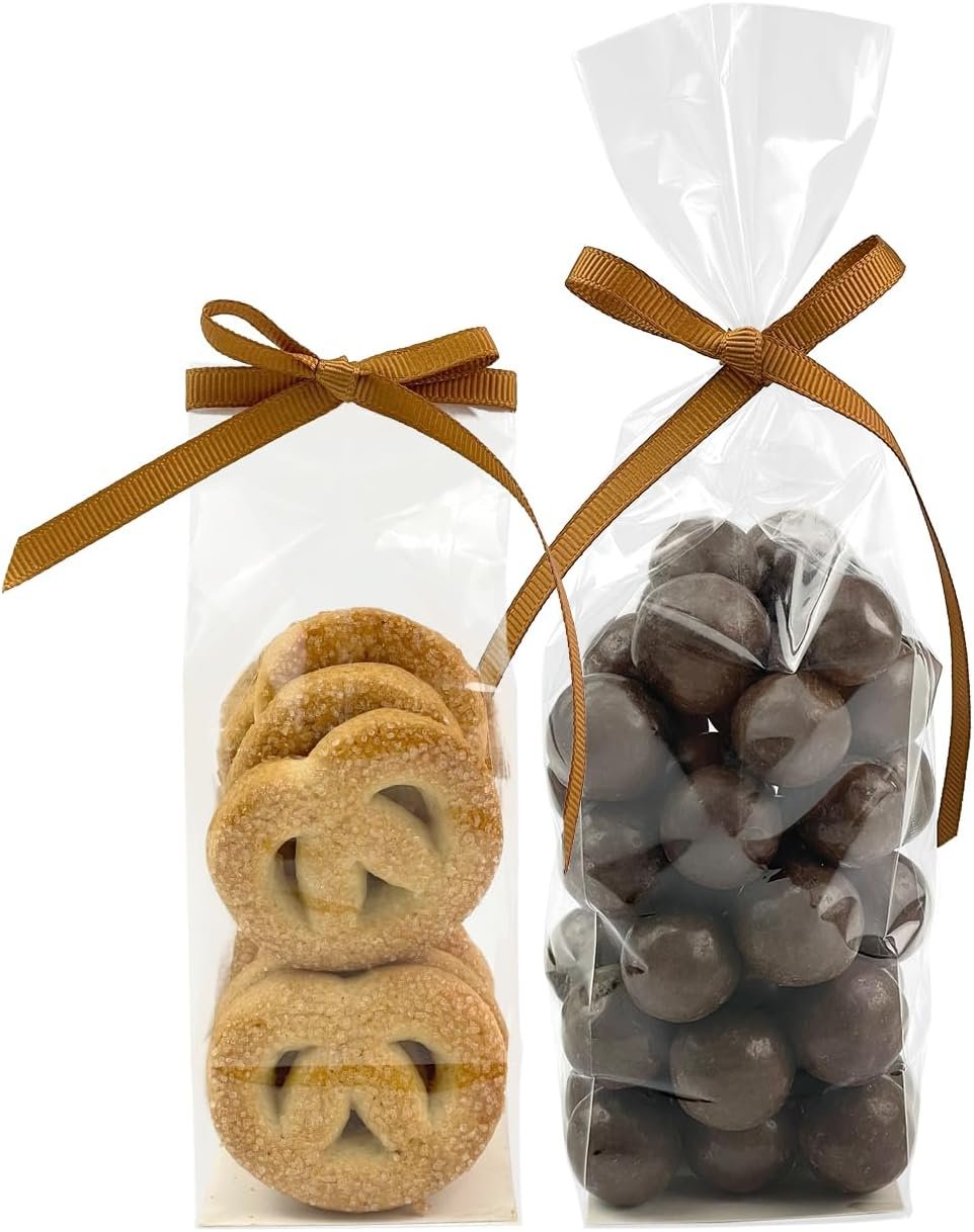 Wholesale 50 Pcs 2x2x8 Inch Gusseted Flat Bottom Small Cellophane Bags with Ribbon and Cardboard Insert for Treats and Candy Manufacturer Wholesale 50 Pcs 2x2x8 Inch Gusseted Flat Bottom Small Cellophane Bags with Ribbon and Cardboard Insert for Treats and Candy Manufacturer