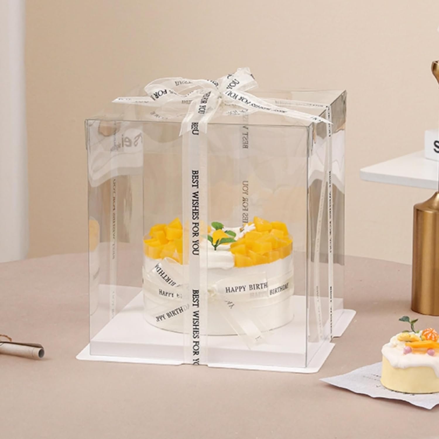 Wholesale 6 Pack Clear 2-Layer Transparent Cake Boxes with Ribbon 10