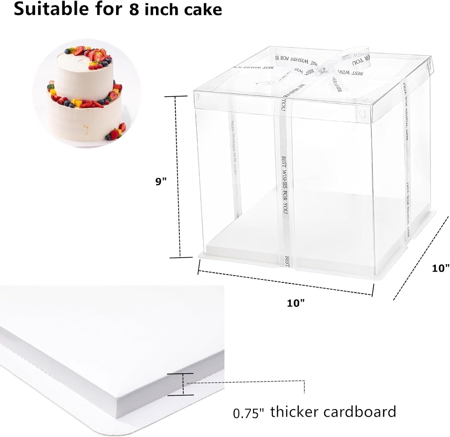 Wholesale 6 Pack Clear 2-Layer Transparent Cake Boxes with Ribbon 10