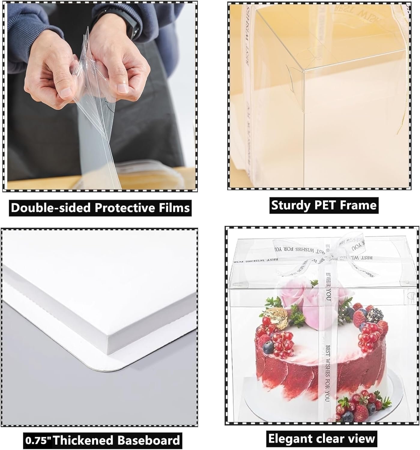 Wholesale 6 Pack Clear 2-Layer Transparent Cake Boxes with Ribbon 10