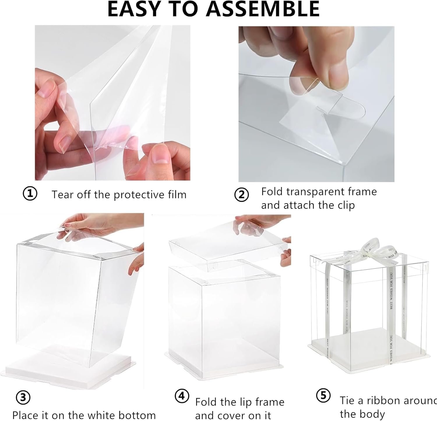 Wholesale 6 Pack Clear 2-Layer Transparent Cake Boxes with Ribbon 10