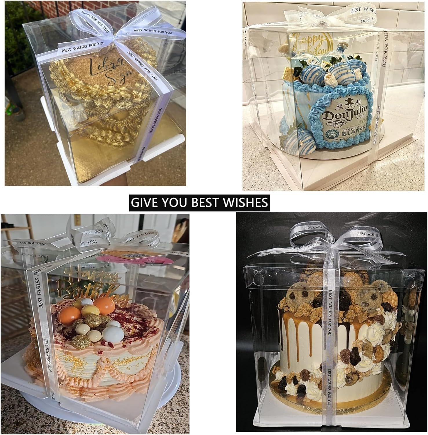 Wholesale 6 Pack Clear 2-Layer Transparent Cake Boxes with Ribbon 10