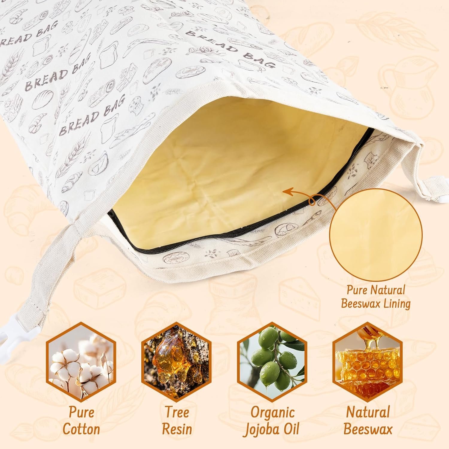 Wholesale 2-Pack Reusable Beeswax Bread Bags for Sourdough and Homemade Bread 16.5 x 13 Inch Food Storage Manufacturer