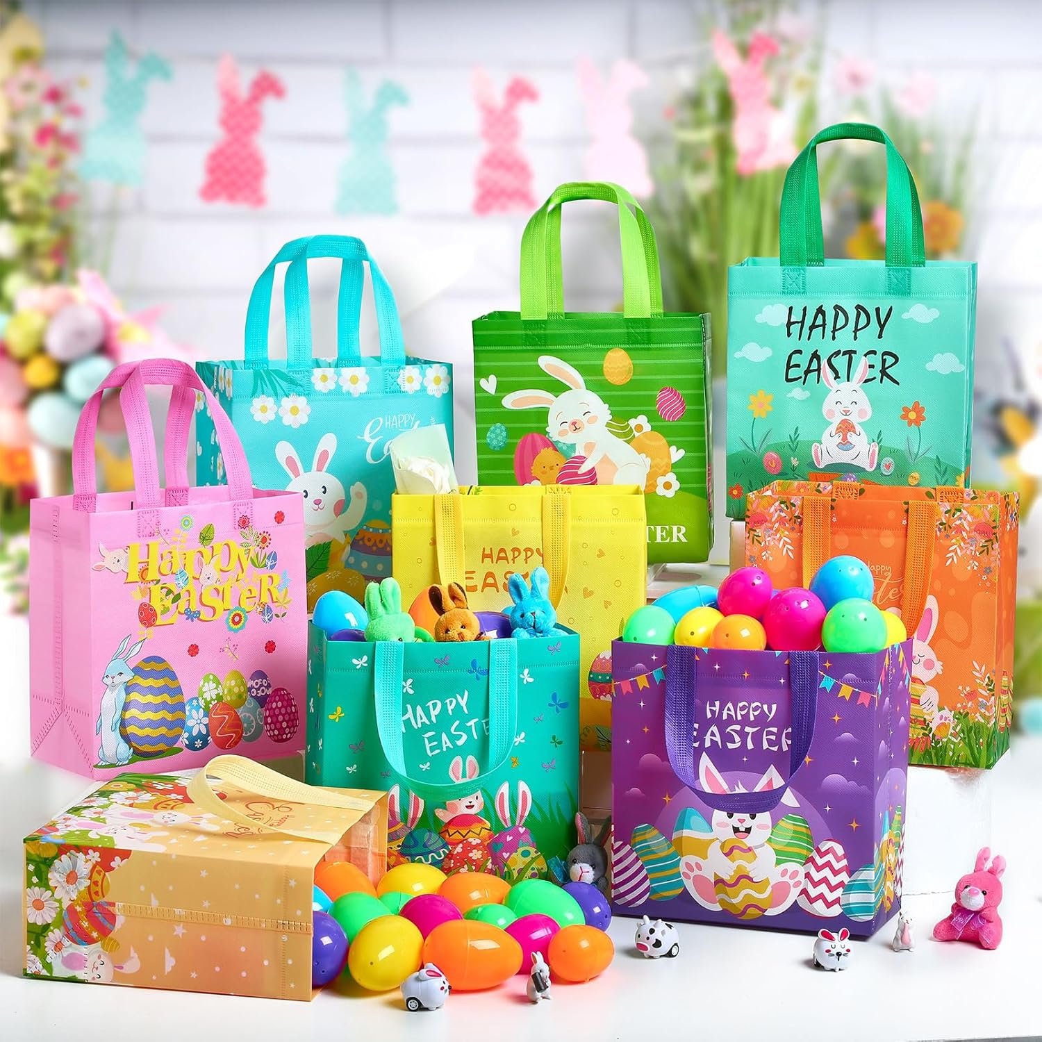 Wholesale 18 Pack Easter Egg Hunt Gift Bags with Handles for Kids Non-Woven for Baskets Games Parties Manufacturer