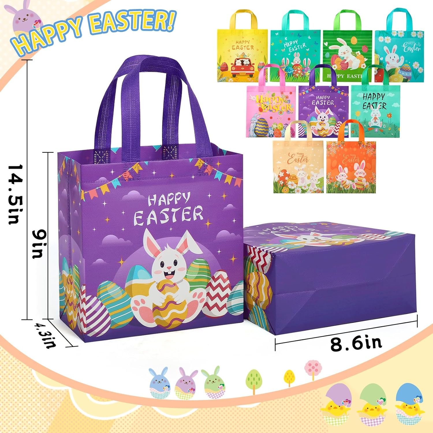 Wholesale 18 Pack Easter Egg Hunt Gift Bags with Handles for Kids Non-Woven for Baskets Games Parties Manufacturer