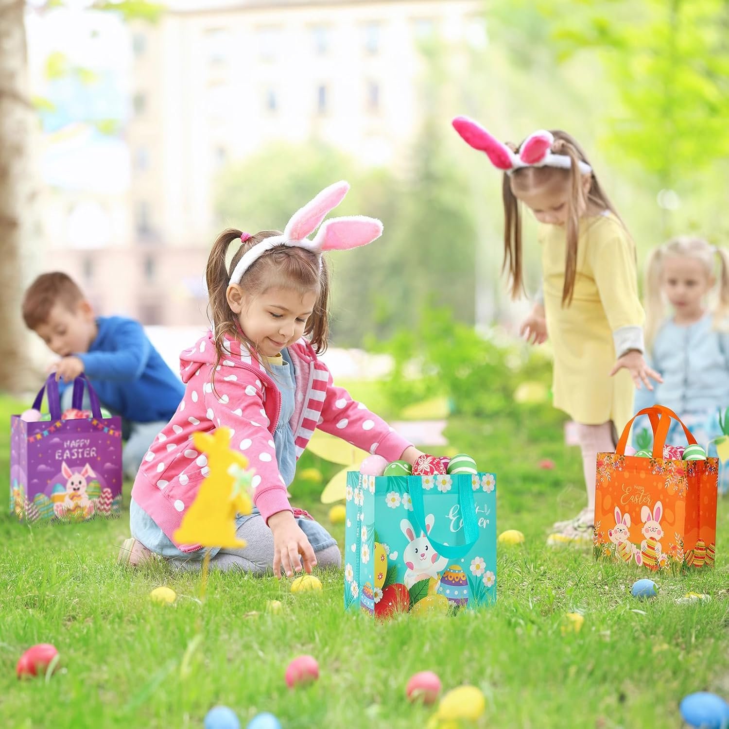 Wholesale 18 Pack Easter Egg Hunt Gift Bags with Handles for Kids Non-Woven for Baskets Games Parties Manufacturer