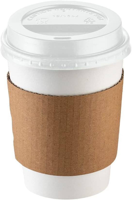 Wholesale 50 Sets 12 oz Disposable White Coffee Cups with Lids and Sleeves To Go Paper Hot Cups Manufacturer