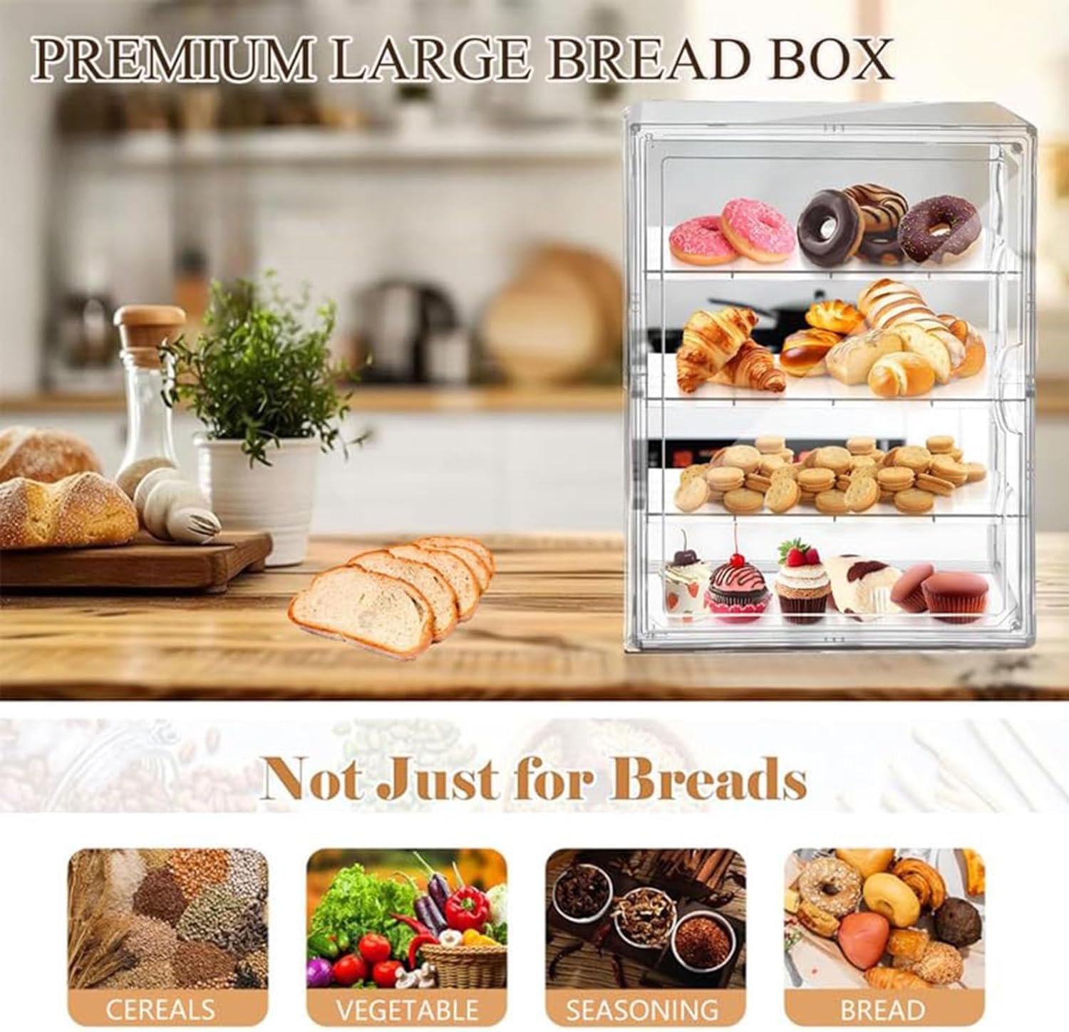 Wholesale 4-Tier Adjustable Acrylic Pastry Display Case for Donuts Cakes Pies Desserts Muffins Cookies Kitchen Countertop with Magnetic Door Clear Storage Manufacturer