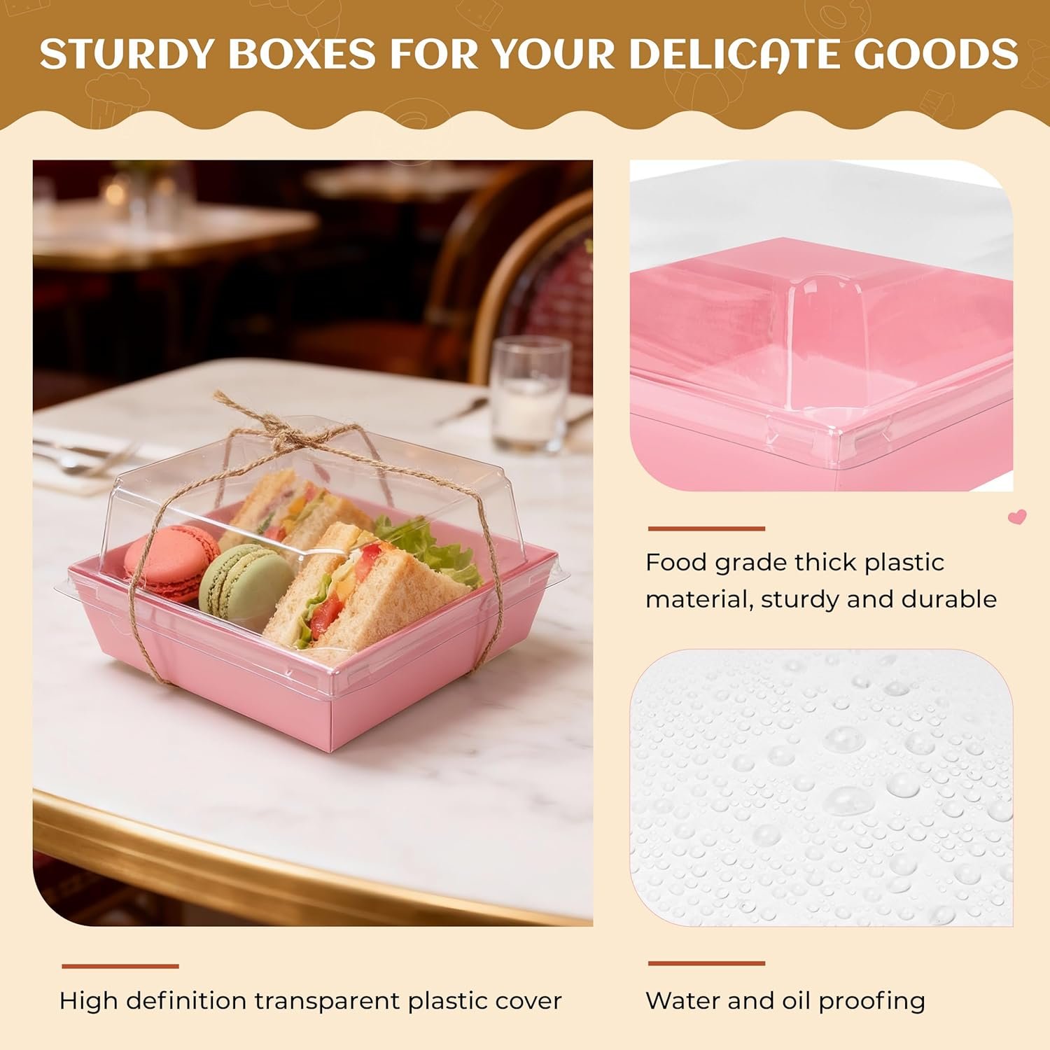 Wholesale Pink Disposable Mini Bakery Boxes with Clear Lids for Treats Desserts Cookies Sandwiches Cakes 5.3x4.9x2.5 Inch 50 Pack Manufacturer Wholesale Pink Disposable Mini Bakery Boxes with Clear Lids for Treats Desserts Cookies Sandwiches Cakes 5.3x4.9x2.5 Inch 50 Pack Manufacturer
