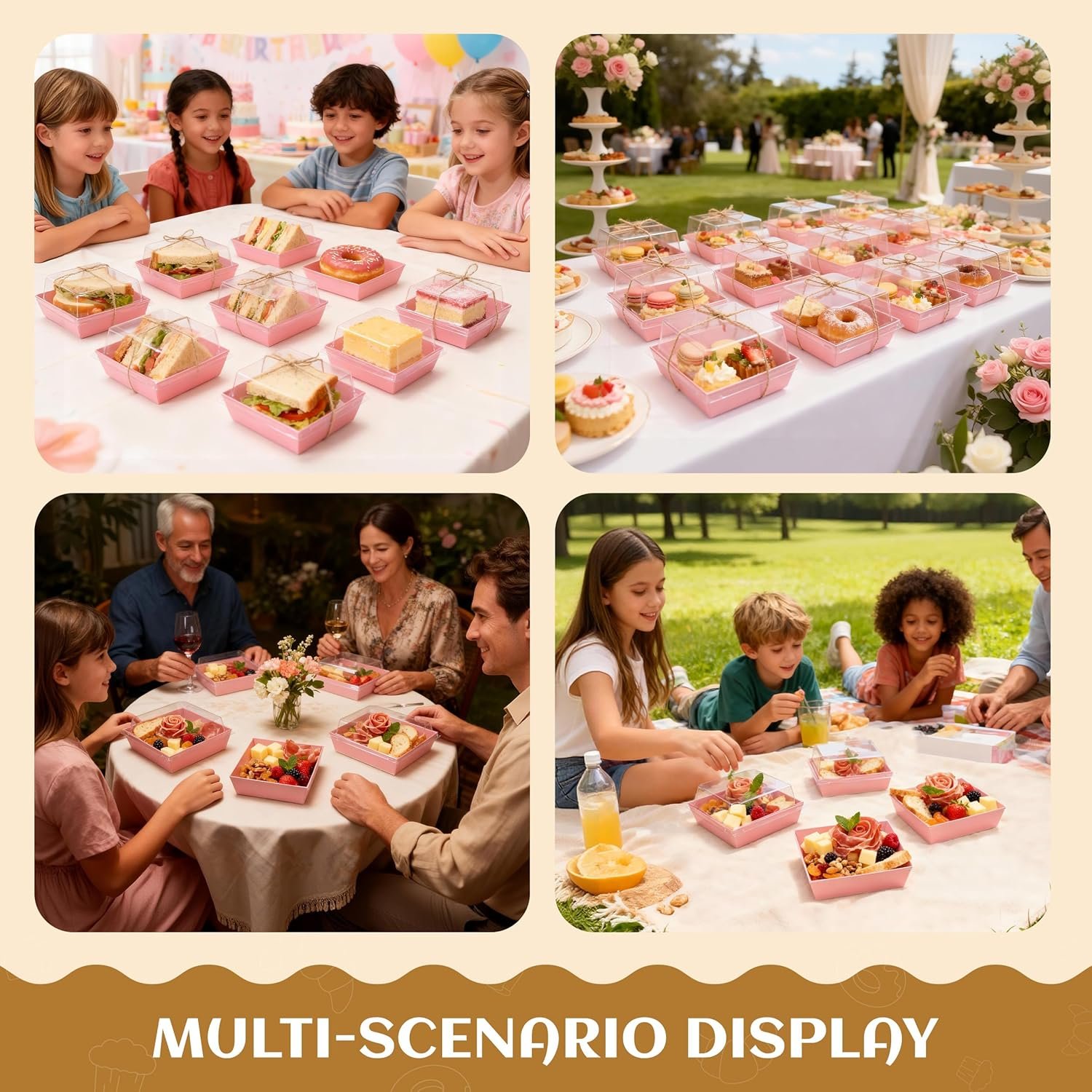 Wholesale Pink Disposable Mini Bakery Boxes with Clear Lids for Treats Desserts Cookies Sandwiches Cakes 5.3x4.9x2.5 Inch 50 Pack Manufacturer Wholesale Pink Disposable Mini Bakery Boxes with Clear Lids for Treats Desserts Cookies Sandwiches Cakes 5.3x4.9x2.5 Inch 50 Pack Manufacturer