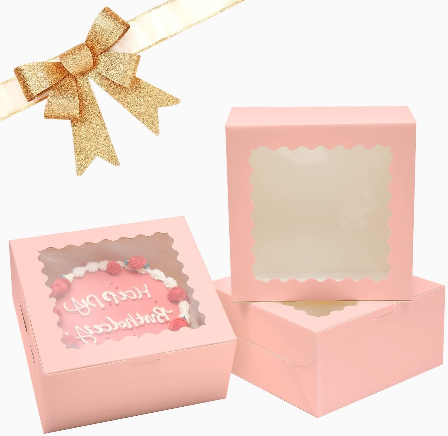 Wholesale 36pcs 10x10x5 Inch Pink Cake Boxes with Window 18-Packs 10 Inch Bakery Boxes Including 18 Cake Boxes and 18 Cake Boards Manufacturer