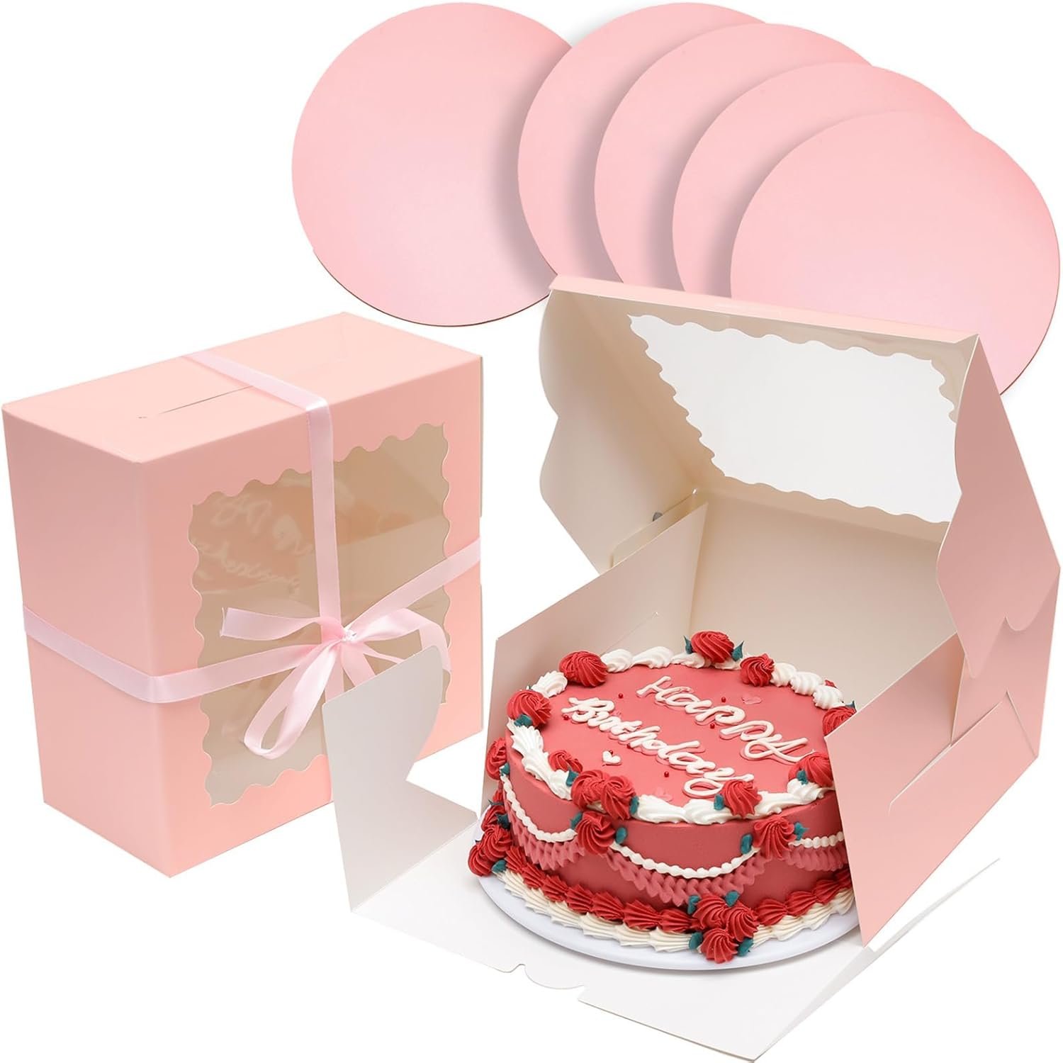 Wholesale 36pcs 10x10x5 Inch Pink Cake Boxes with Window 18-Packs 10 Inch Bakery Boxes Including 18 Cake Boxes and 18 Cake Boards Manufacturer