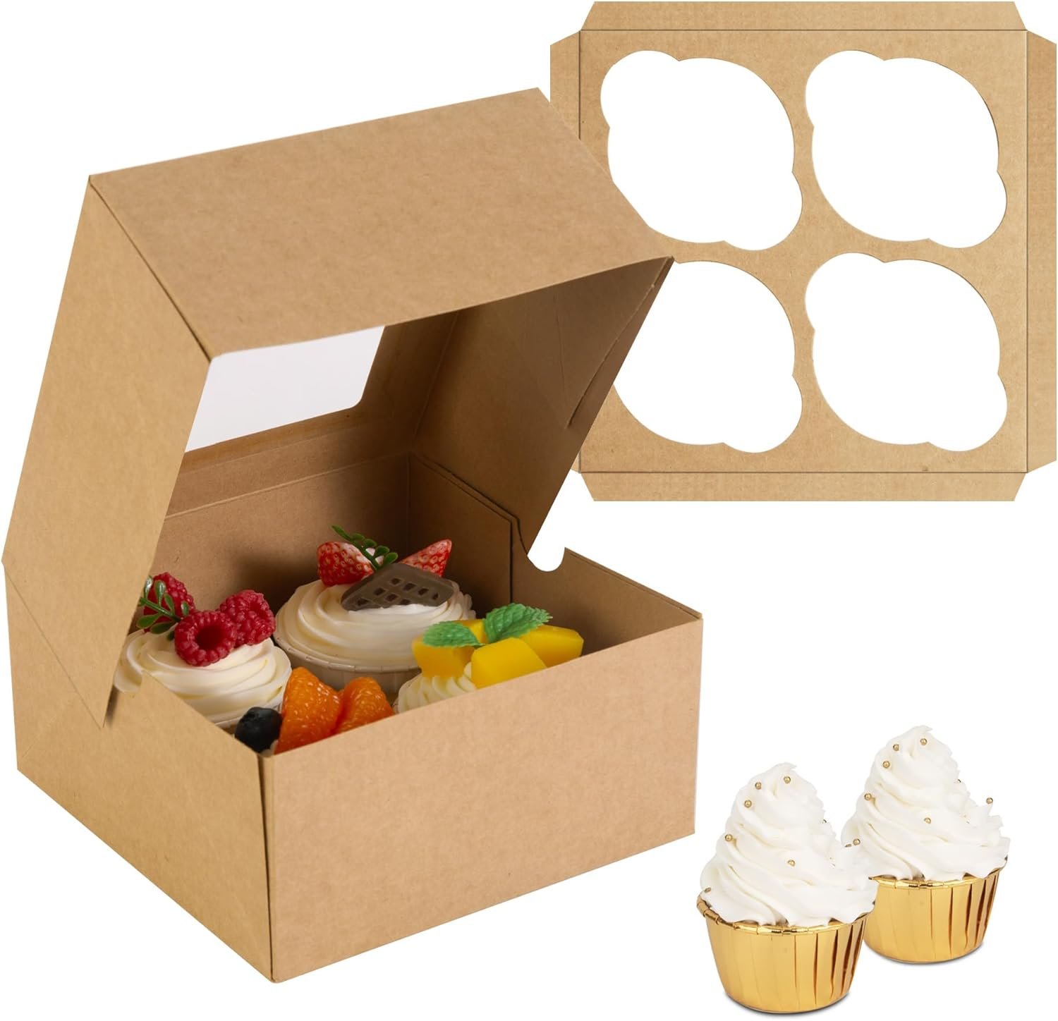 Wholesale 6x6x3 Bakery Cookie Boxes with Window Kraft Paper for Cupcakes Treats Pastries Baked Goods 6 Sets Manufacturer