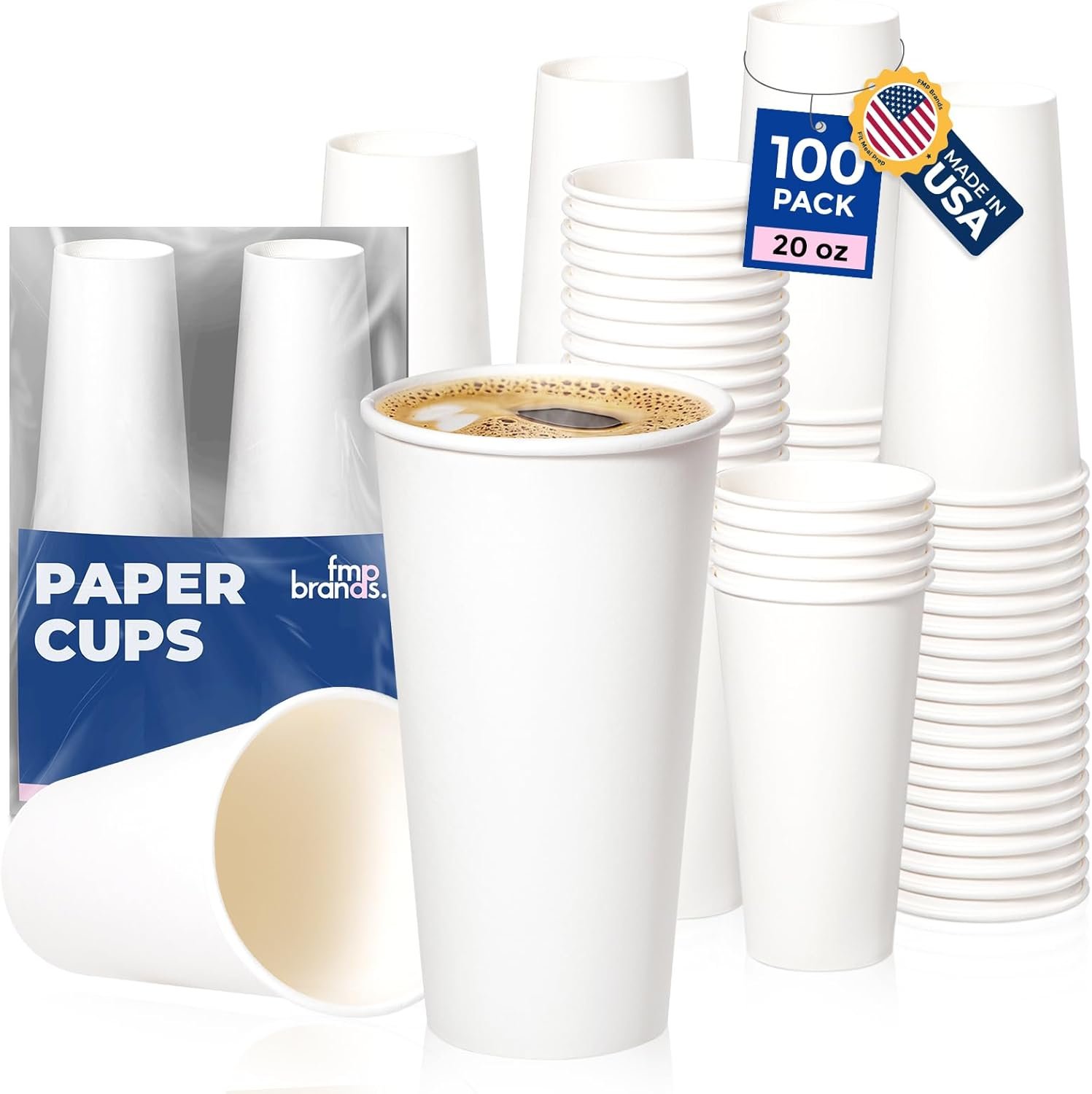 Wholesale 100 Pack 20 oz Disposable Paper Coffee Cups Premium Durable Thickened White Hot Cups for Hot Cold Beverages Bulk for Party Office Business Cafes Bistros Daily Use Manufacturer