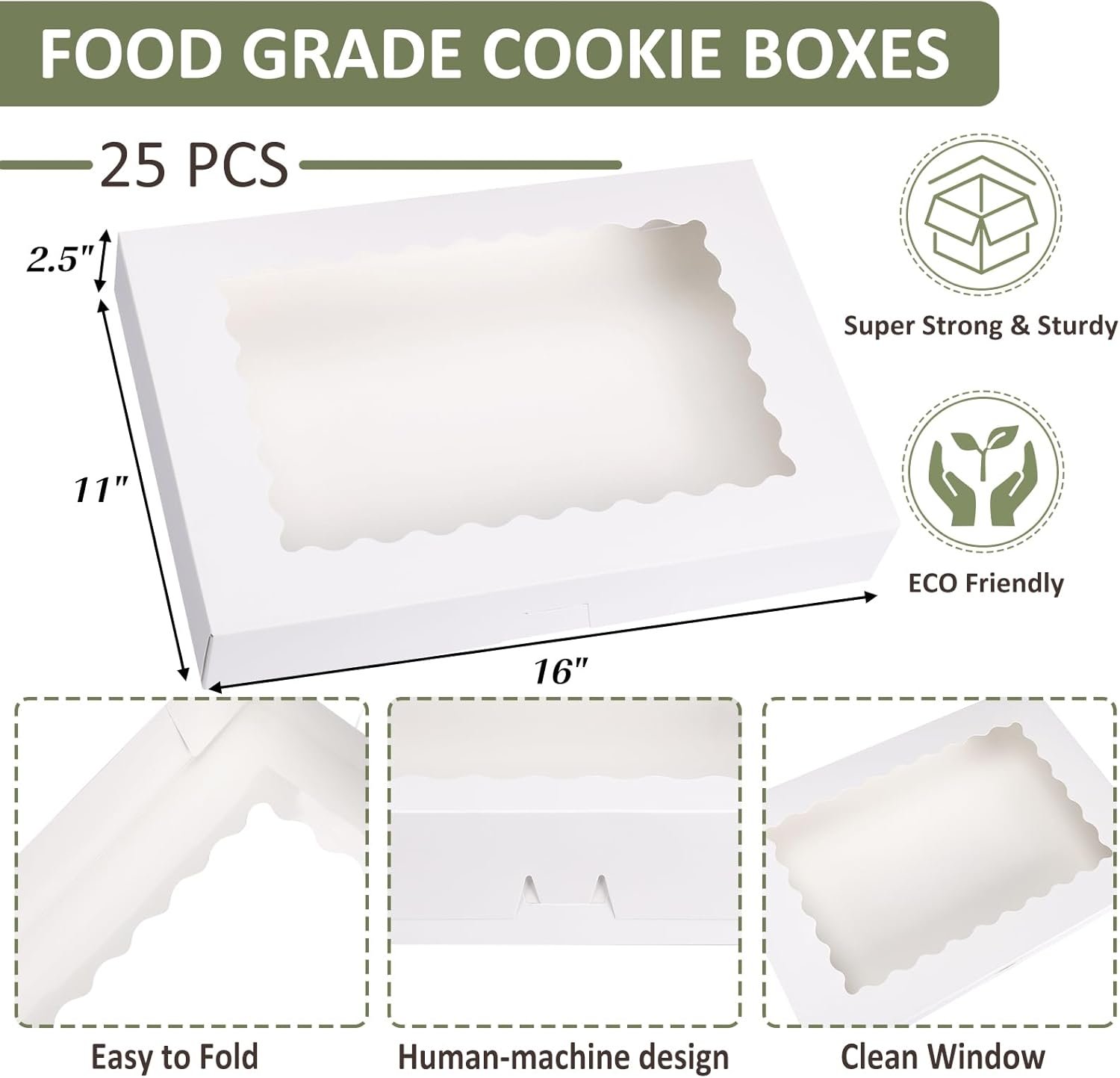 Wholesale 25pcs Cookie Boxes with Window 16x11x2.5in Large Auto-Popup Bakery Boxes for Treats Desserts Chocolate Covered Strawberries Pies Muffins Donuts Manufacturer Wholesale 25pcs Cookie Boxes with Window 16x11x2.5in Large Auto-Popup Bakery Boxes for Treats Desserts Chocolate Covered Strawberries Pies Muffins Donuts Manufacturer