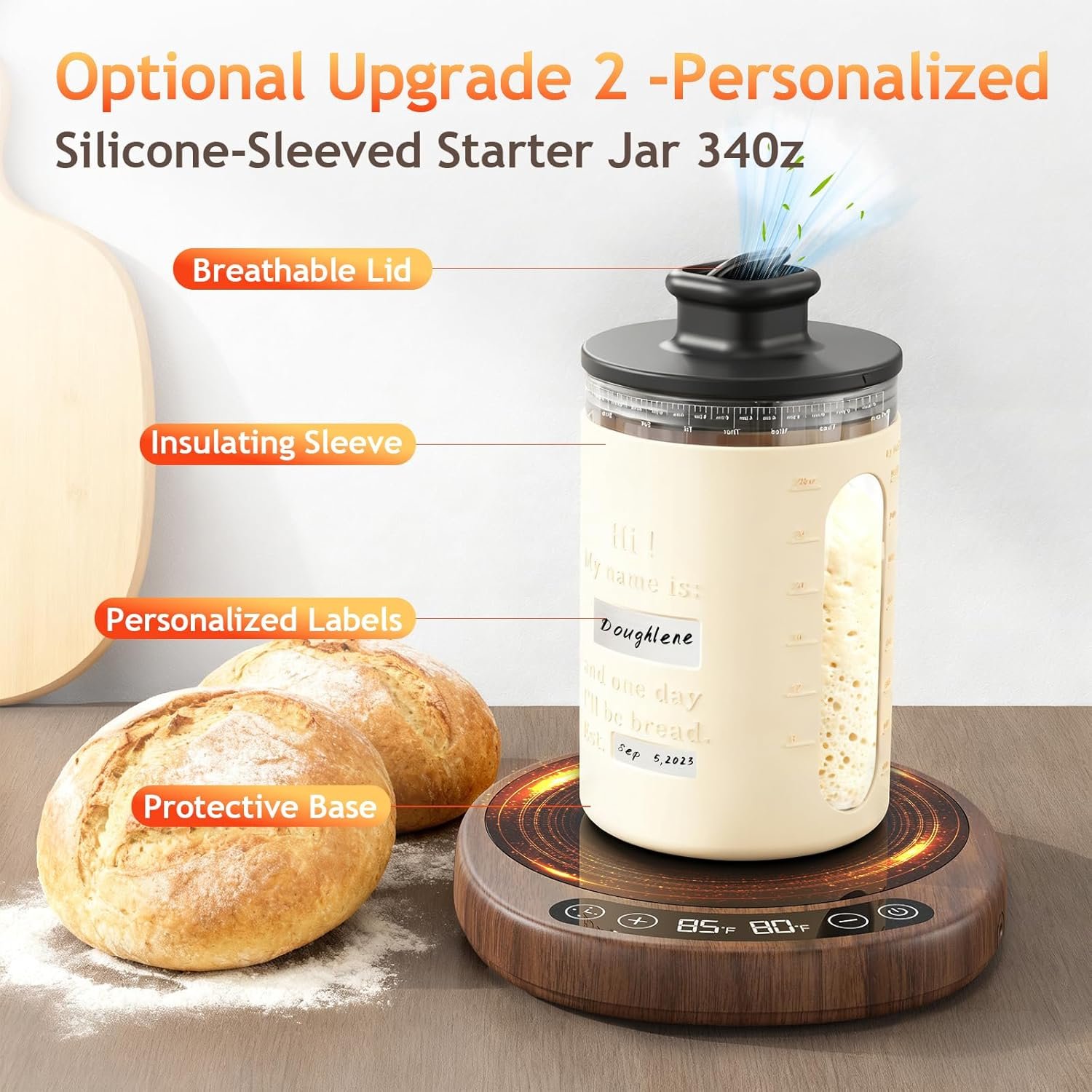 OEM Larger 2-in-1 Sourdough Starter Warmer Pro 2026 Upgrade with 6.5-Inch Heating Plate Dough Temp Probe 1°F Control 70–110°F 24H Timer Real-Time Monitoring Walnut Manufacturer