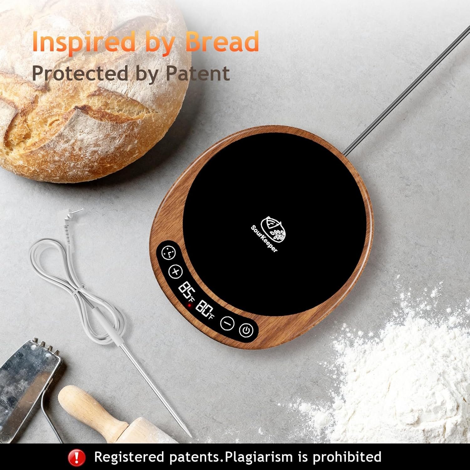 OEM Larger 2-in-1 Sourdough Starter Warmer Pro 2026 Upgrade with 6.5-Inch Heating Plate Dough Temp Probe 1°F Control 70–110°F 24H Timer Real-Time Monitoring Walnut Manufacturer