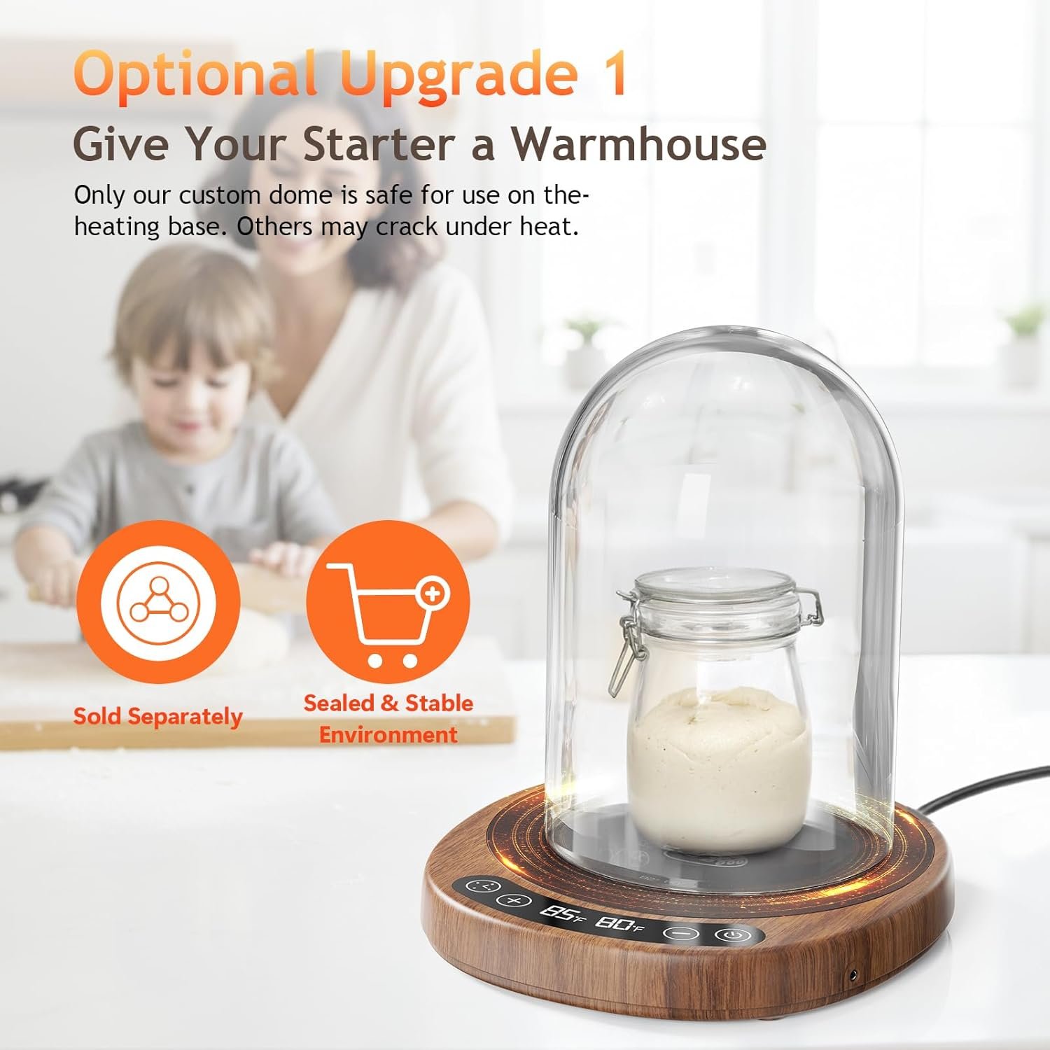 OEM Larger 2-in-1 Sourdough Starter Warmer Pro 2026 Upgrade with 6.5-Inch Heating Plate Dough Temp Probe 1°F Control 70–110°F 24H Timer Real-Time Monitoring Walnut Manufacturer
