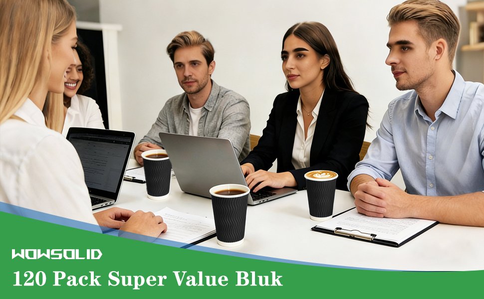 Wholesale 120 Pack 16 oz Disposable Insulated Ripple Wall Paper Coffee Cups for Hot Chocolate Cocoa and Hot Cold Beverages Black Manufacturer