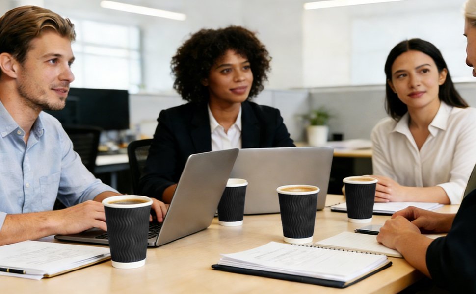 Wholesale 120 Pack 16 oz Disposable Insulated Ripple Wall Paper Coffee Cups for Hot Chocolate Cocoa and Hot Cold Beverages Black Manufacturer