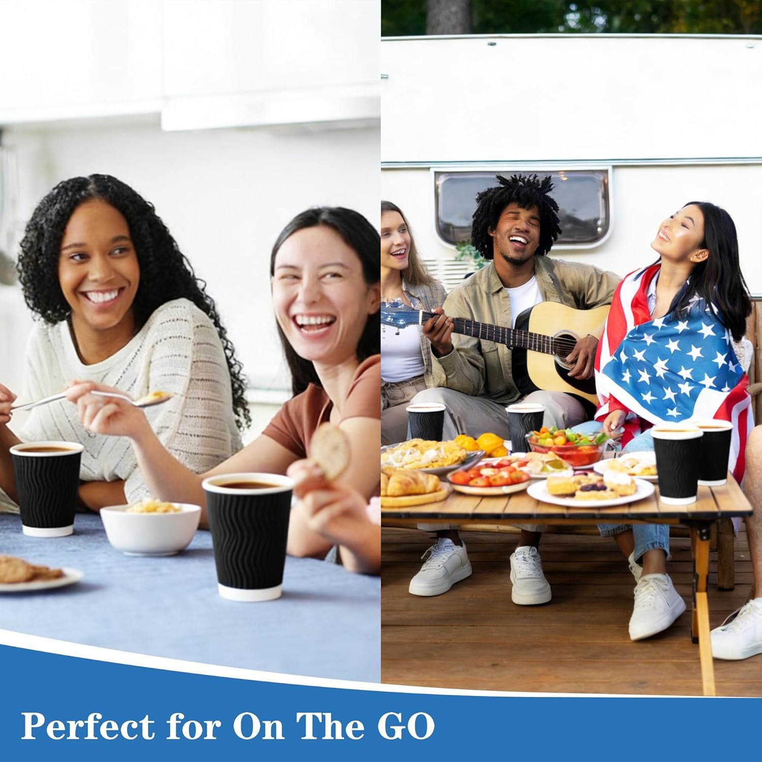 Wholesale 120 Pack 16 oz Disposable Insulated Ripple Wall Paper Coffee Cups for Hot Chocolate Cocoa and Hot Cold Beverages Black Manufacturer