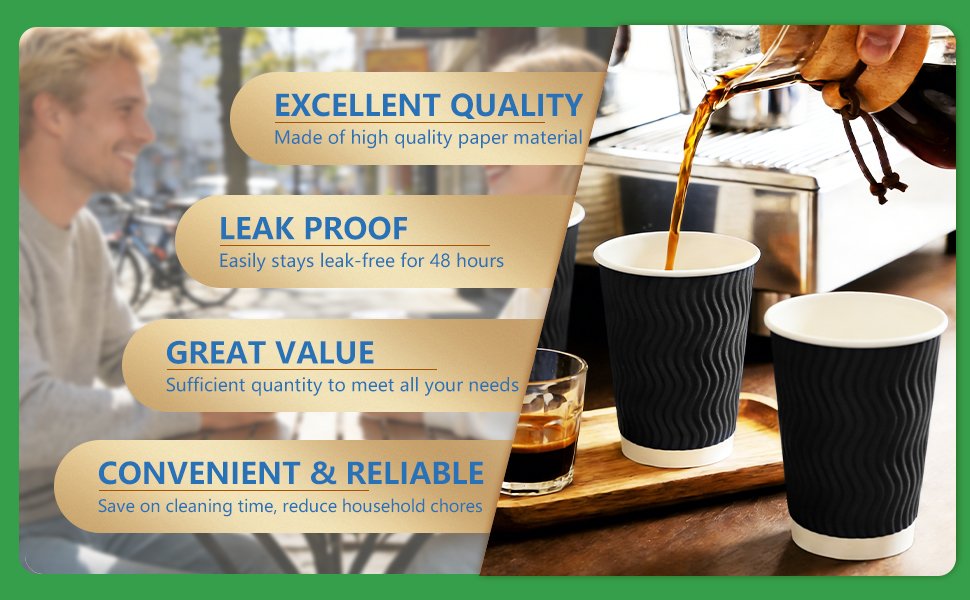 Wholesale 120 Pack 16 oz Disposable Insulated Ripple Wall Paper Coffee Cups for Hot Chocolate Cocoa and Hot Cold Beverages Black Manufacturer