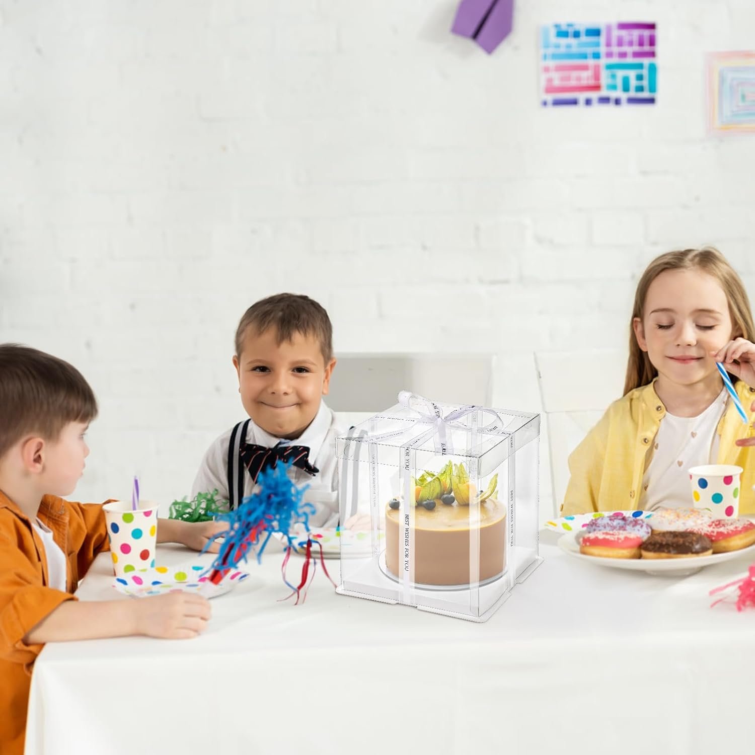 Wholesale 6 Pcs Clear PET Cake Boxes with Ribbon 8x8x9 Inch 2-Layer Tall Packaging for Tiered Cakes Transparent Transport Container with Lid Manufacturer