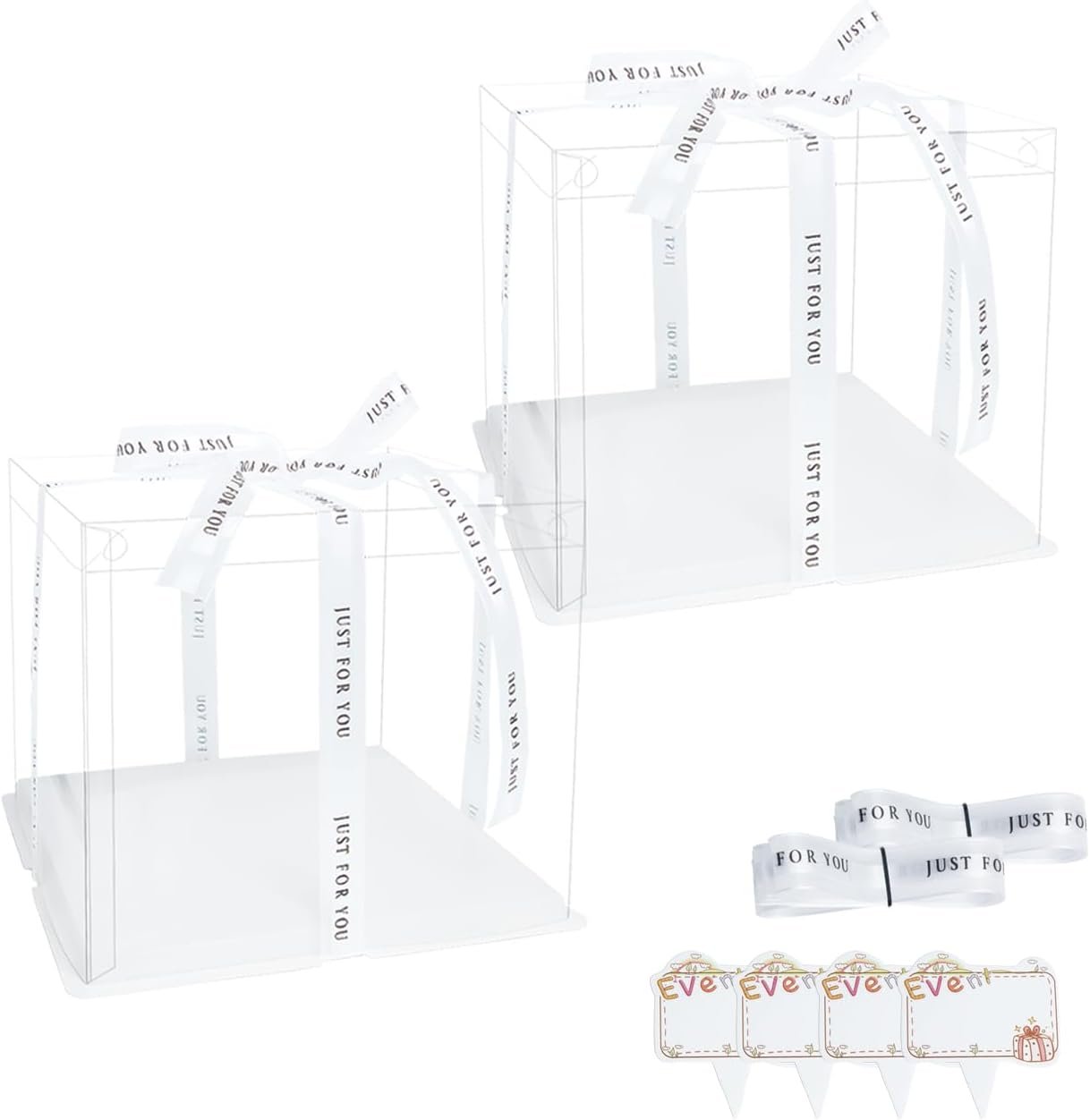 Wholesale Clear Plastic Cake Boxes 6.5x6.5x4.5 Inch (2 Pack) DIY Assemble Bakery Containers with 20ft Satin Ribbon and 4 Paper Topper Cards BPA-Free for Wedding Desserts Birthday Cupcakes Party Display Manufacturer