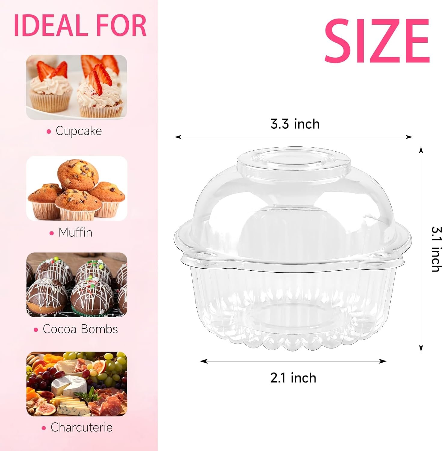 Wholesale 100 Pack Clear Plastic Individual Cupcake Containers with Dome Lids for Cupcakes Hot Cocoa Bombs Muffins Pastries Manufacturer