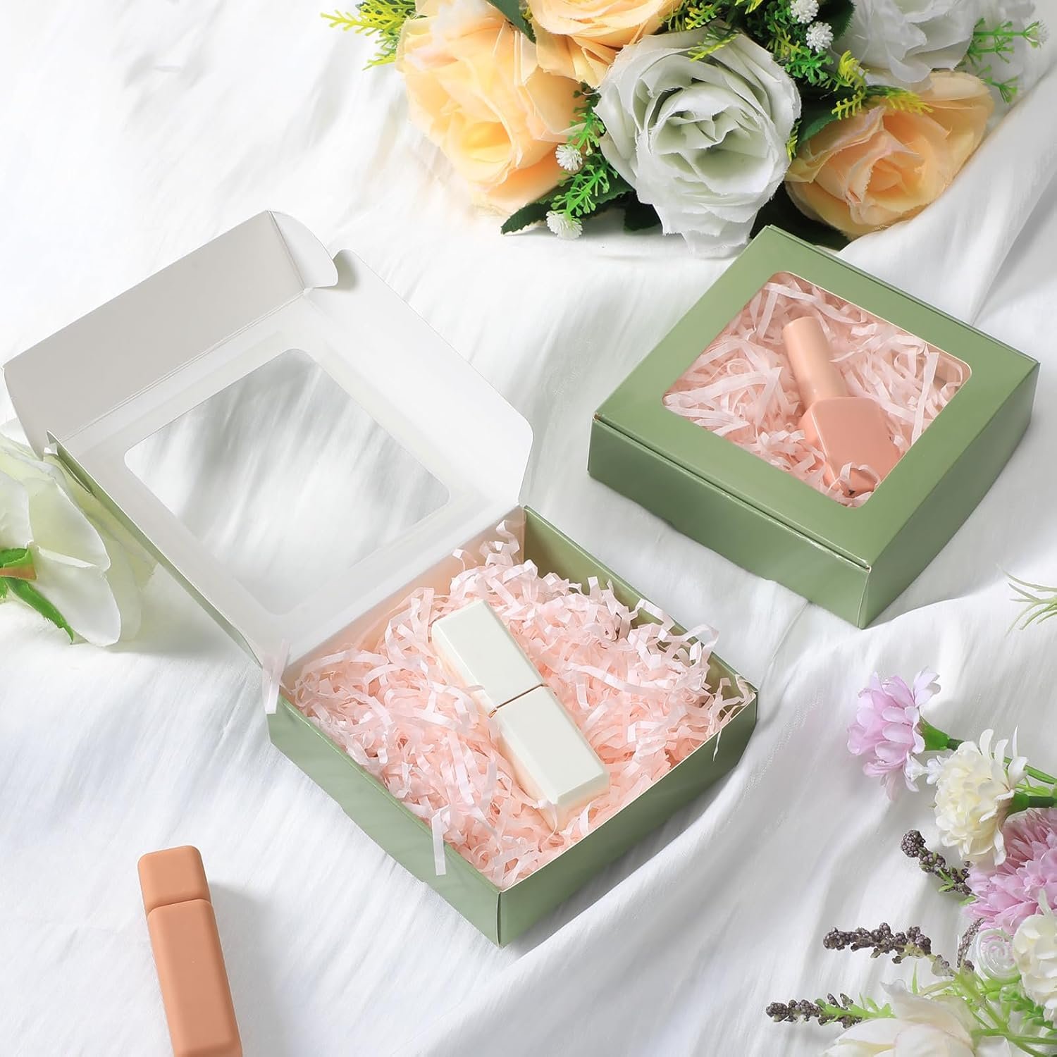 Wholesale 30 Kraft Paper Boxes with Window 4.13 x 4.13 x 1.18 Inch Candy Packaging Small Gift Boxes Soap Holder Mini Treat Packaging for Bakery Chocolate Jewelry Display Sage Green Manufacturer