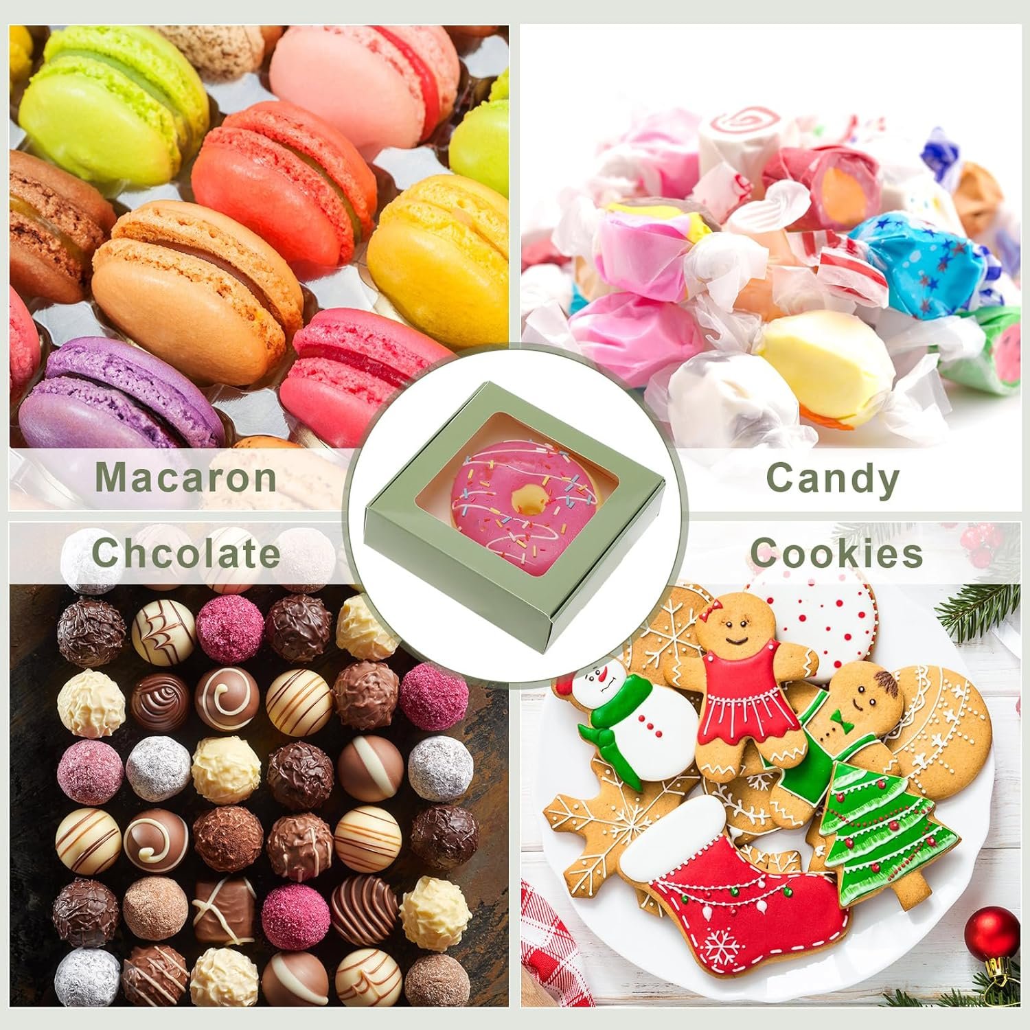 Wholesale 30 Kraft Paper Boxes with Window 4.13 x 4.13 x 1.18 Inch Candy Packaging Small Gift Boxes Soap Holder Mini Treat Packaging for Bakery Chocolate Jewelry Display Sage Green Manufacturer