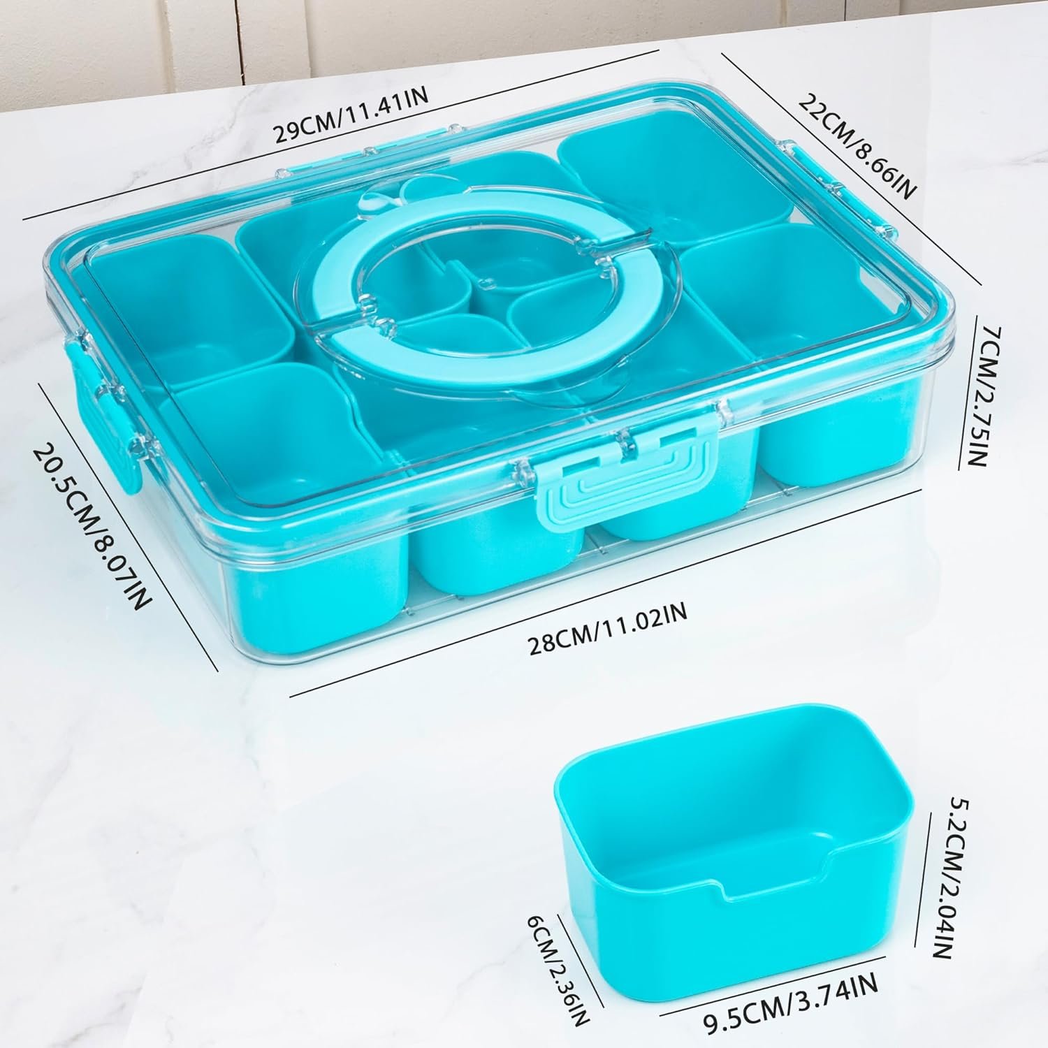 Wholesale Divided Snack Serving Tray with Lid and Handle Travel Charcuterie Container Portable Organizer for Candy Fruits Nuts Snacks Parties Picnics 1 Pack Lake Blue Manufacturer