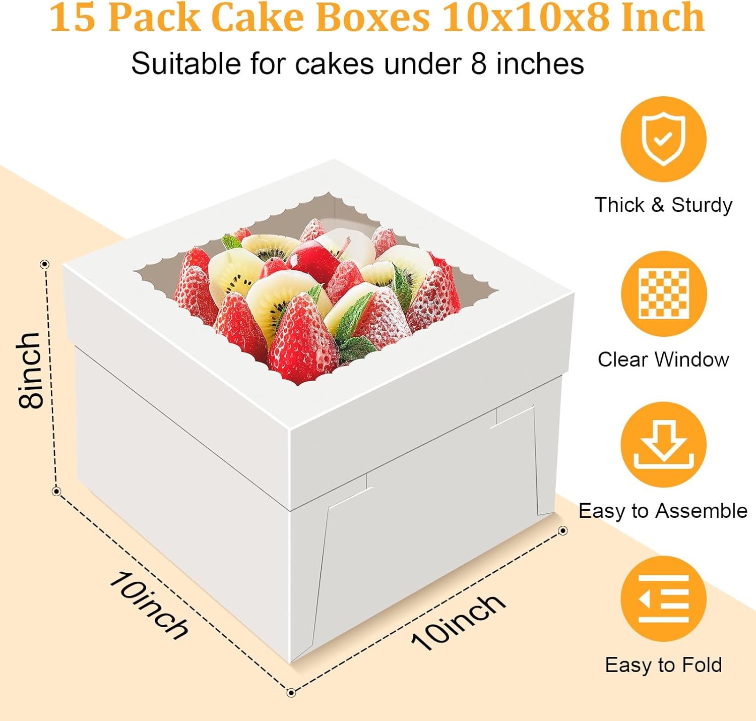 Wholesale 15 PCS 10 Inch Cake Boxes 10x10x8 Tall with Window White Bakery Boxes for Birthday Wedding Party Business Cajas Para Pasteles Manufacturer Wholesale 15 PCS 10 Inch Cake Boxes 10x10x8 Tall with Window White Bakery Boxes for Birthday Wedding Party Business Cajas Para Pasteles Manufacturer