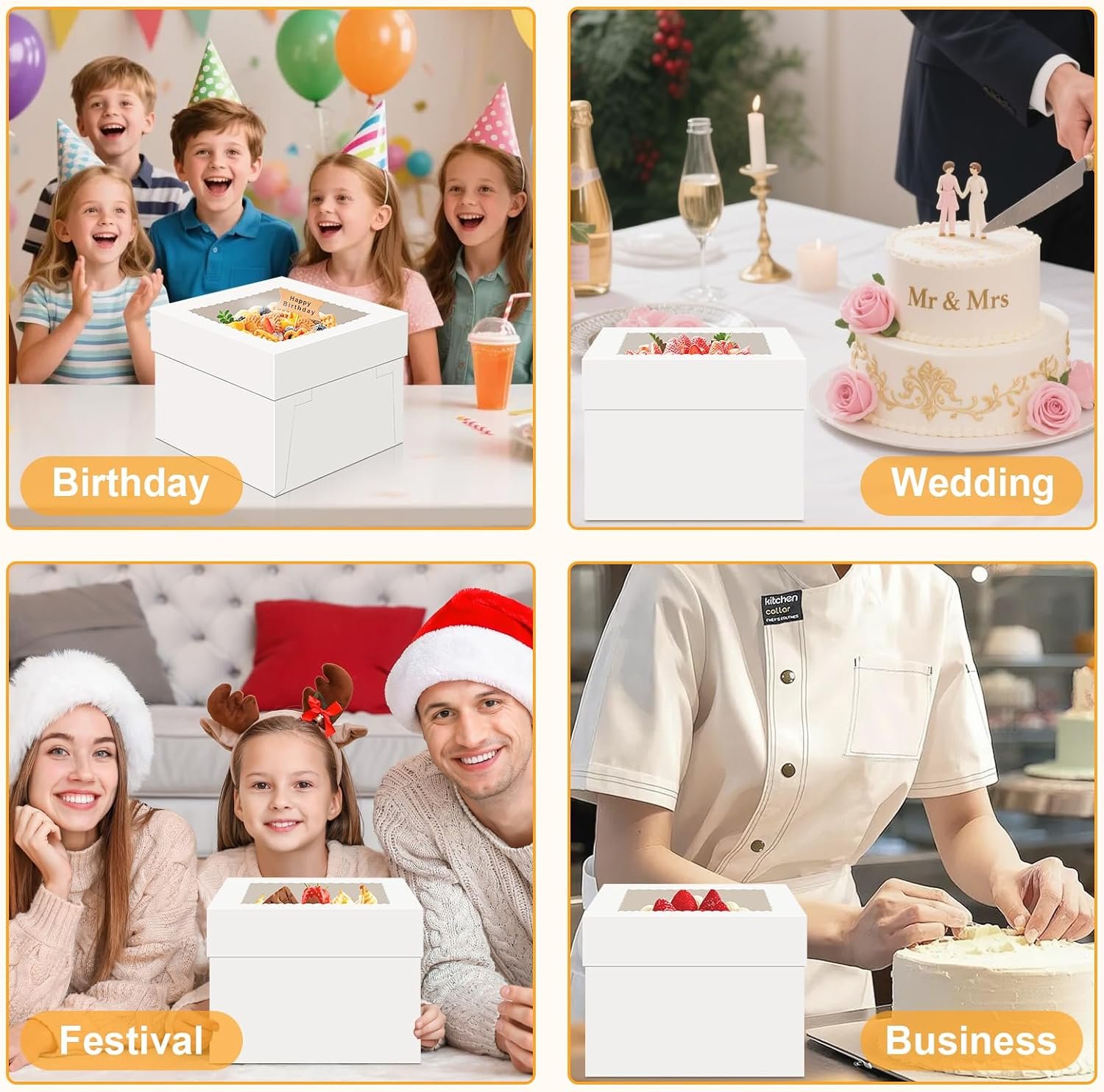 Wholesale 15 PCS 10 Inch Cake Boxes 10x10x8 Tall with Window White Bakery Boxes for Birthday Wedding Party Business Cajas Para Pasteles Manufacturer Wholesale 15 PCS 10 Inch Cake Boxes 10x10x8 Tall with Window White Bakery Boxes for Birthday Wedding Party Business Cajas Para Pasteles Manufacturer
