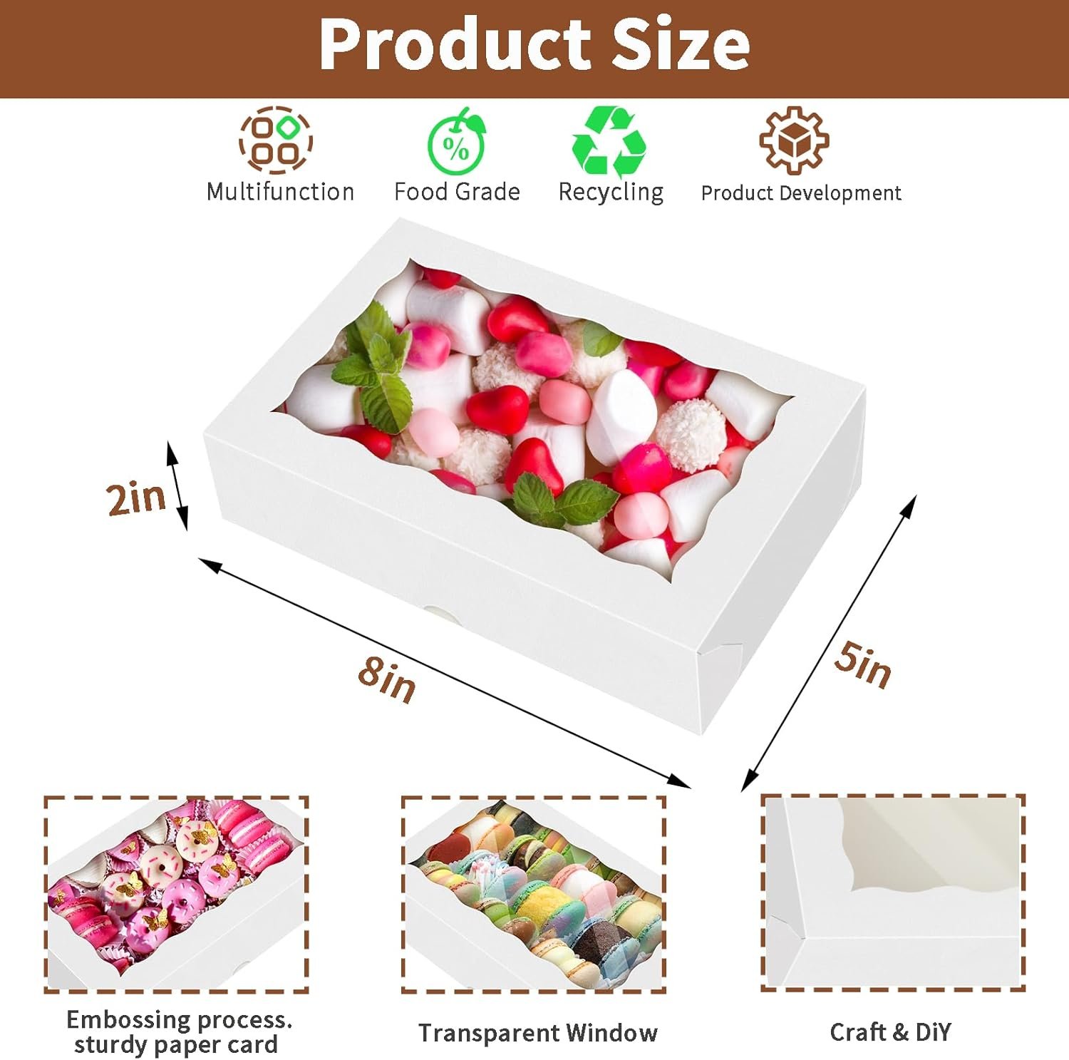 Wholesale 15Pcs 8x5x2 Inch Bakery Boxes with Window for Cookies Chocolate Covered Strawberries Cakesicles Brownies Donuts Ideal for Birthday Parties Family Potlucks Manufacturer