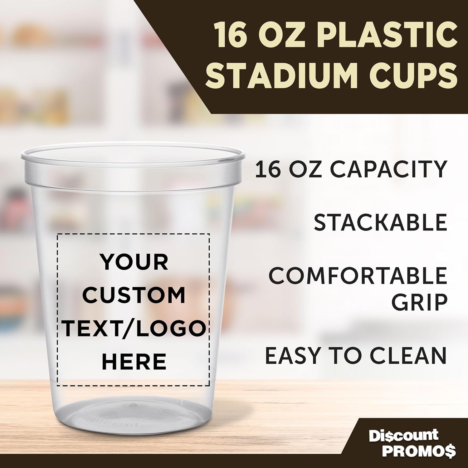 Wholesale Custom Plastic Stadium Cups 16 oz Set of 100 Personalized Bulk Pack for Birthdays Weddings Picnics Beaches Parties Clear Manufacturer