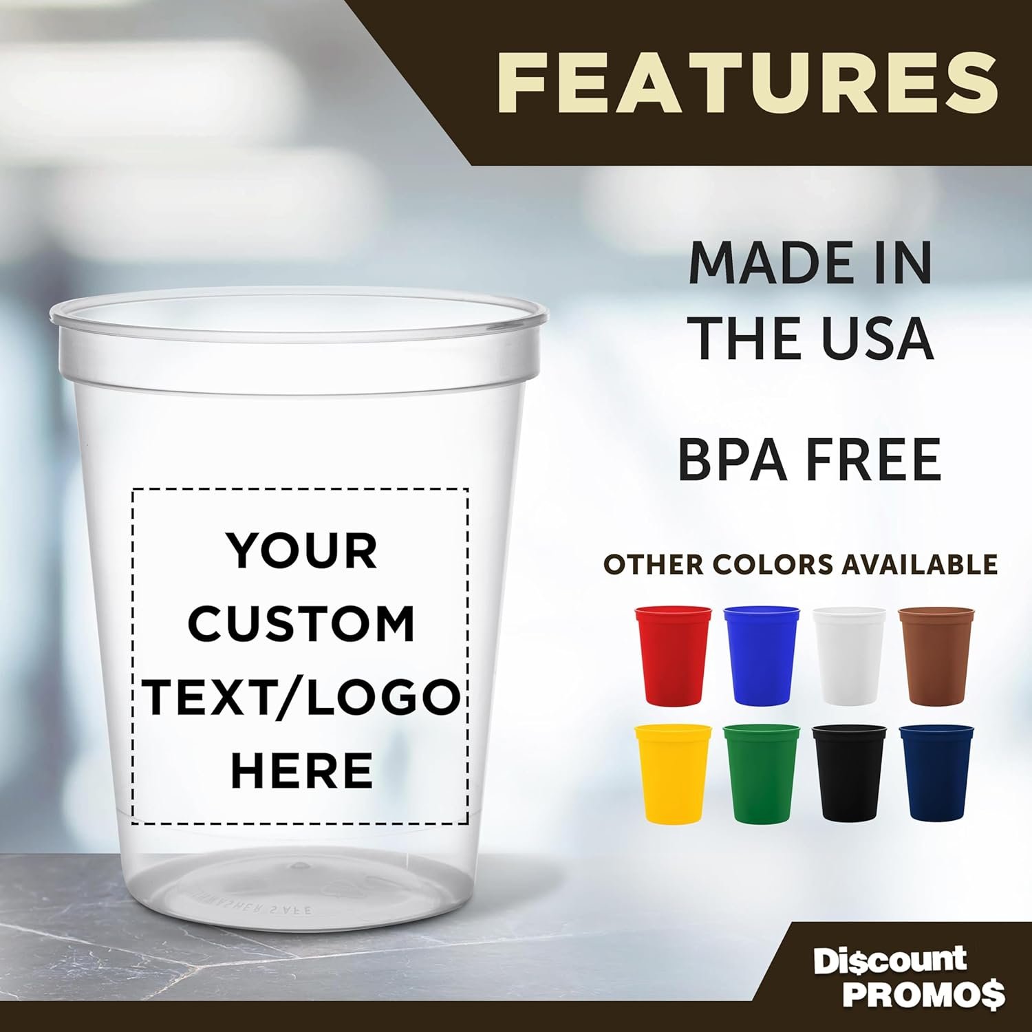 Wholesale Custom Plastic Stadium Cups 16 oz Set of 100 Personalized Bulk Pack for Birthdays Weddings Picnics Beaches Parties Clear Manufacturer