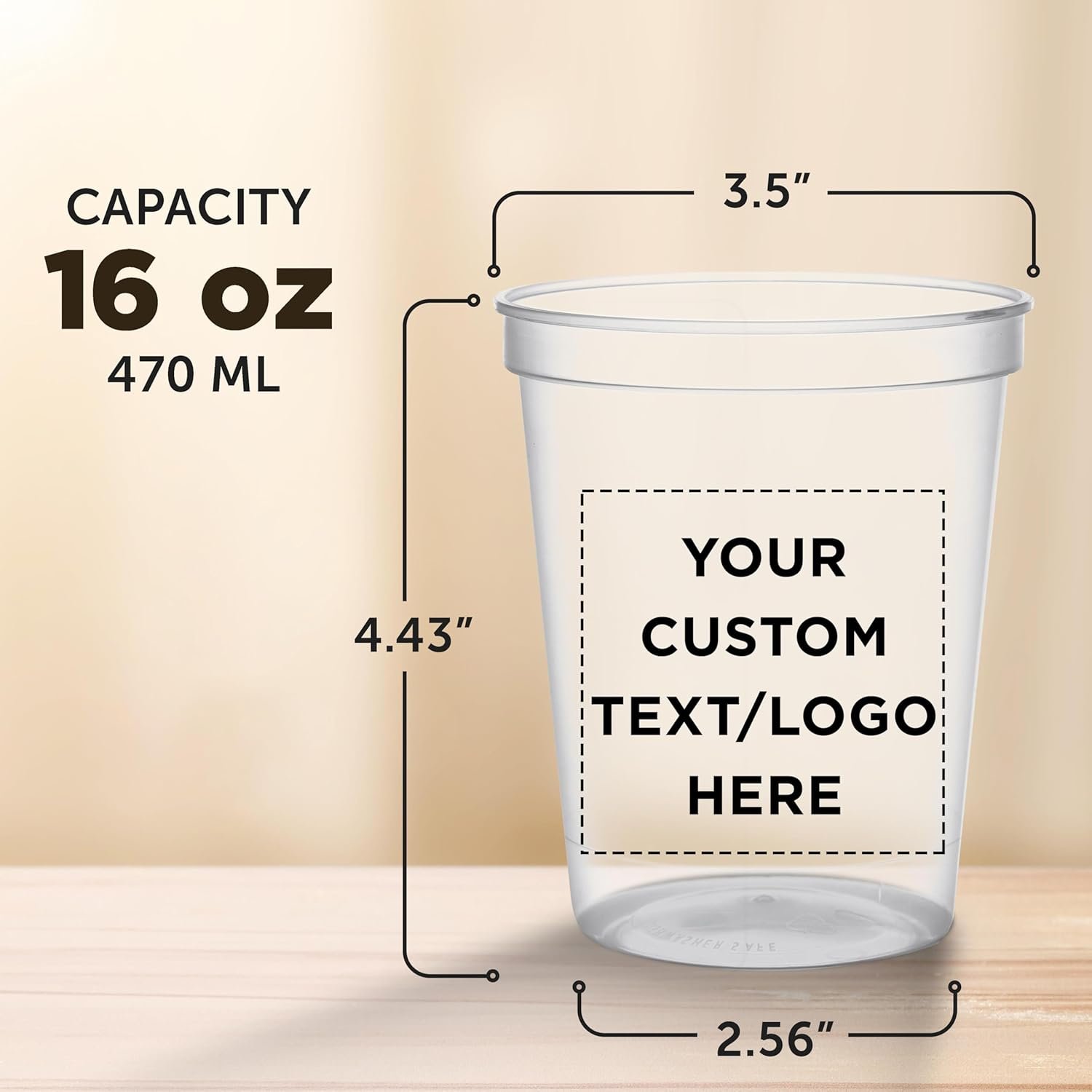 Wholesale Custom Plastic Stadium Cups 16 oz Set of 100 Personalized Bulk Pack for Birthdays Weddings Picnics Beaches Parties Clear Manufacturer