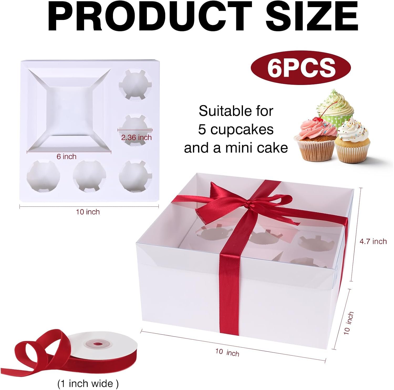 Wholesale 6 Packs 1+5 Bento Cake Box with Clear Lid 1 Small Cake and 5 Cupcakes with Stickers Red Ribbon for Family Birthday Mother's Day Manufacturer Wholesale 6 Packs 1+5 Bento Cake Box with Clear Lid 1 Small Cake and 5 Cupcakes with Stickers Red Ribbon for Family Birthday Mother's Day Manufacturer