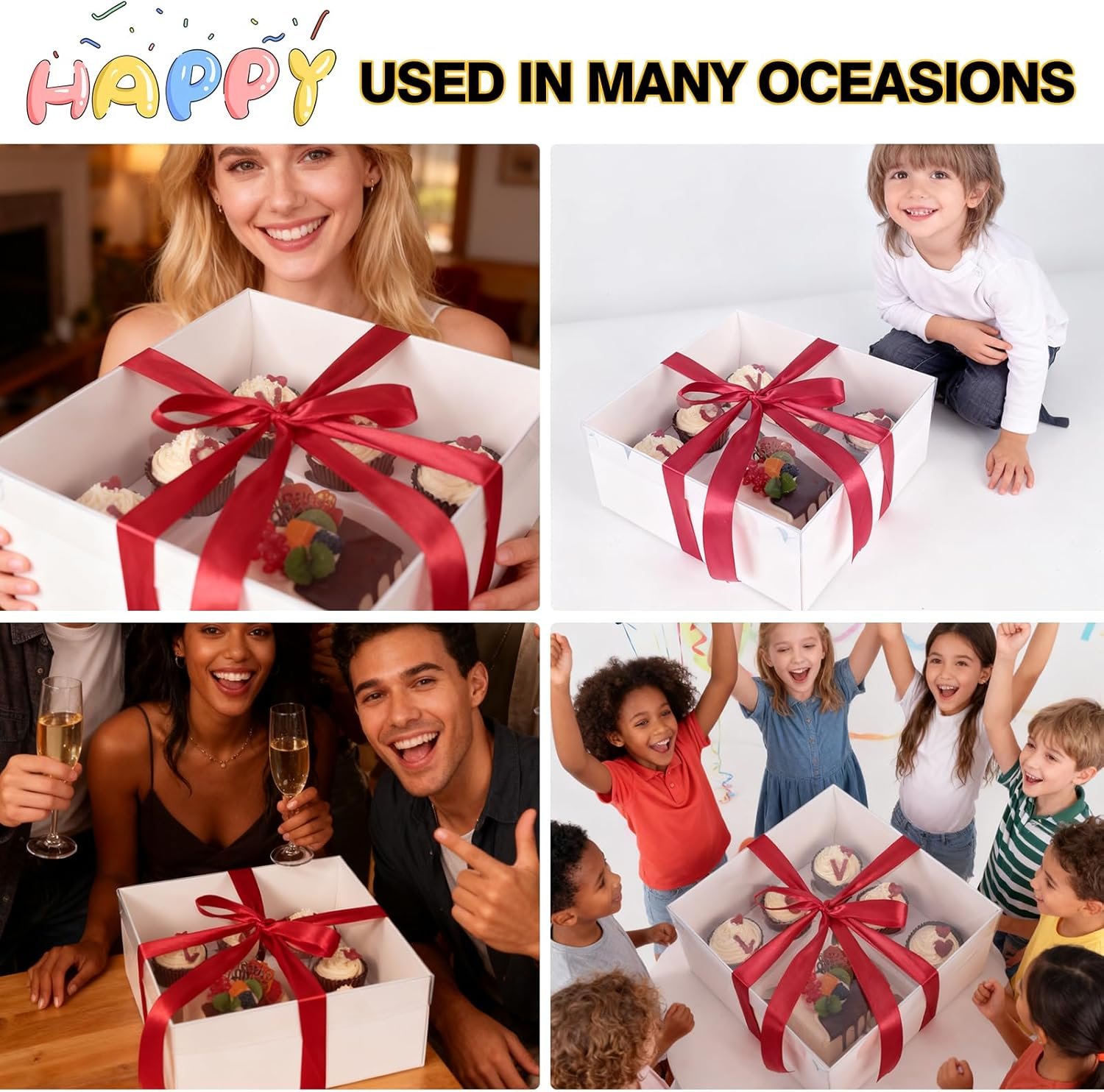 Wholesale 6 Packs 1+5 Bento Cake Box with Clear Lid 1 Small Cake and 5 Cupcakes with Stickers Red Ribbon for Family Birthday Mother's Day Manufacturer Wholesale 6 Packs 1+5 Bento Cake Box with Clear Lid 1 Small Cake and 5 Cupcakes with Stickers Red Ribbon for Family Birthday Mother's Day Manufacturer