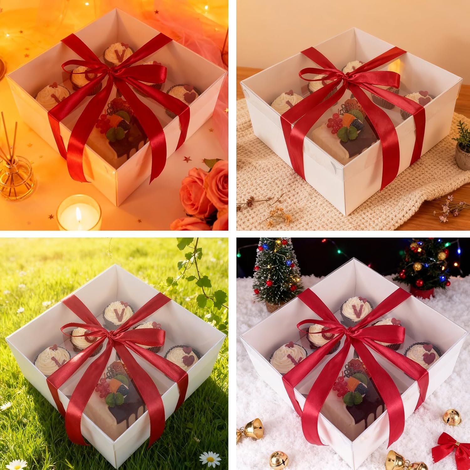 Wholesale 6 Packs 1+5 Bento Cake Box with Clear Lid 1 Small Cake and 5 Cupcakes with Stickers Red Ribbon for Family Birthday Mother's Day Manufacturer Wholesale 6 Packs 1+5 Bento Cake Box with Clear Lid 1 Small Cake and 5 Cupcakes with Stickers Red Ribbon for Family Birthday Mother's Day Manufacturer