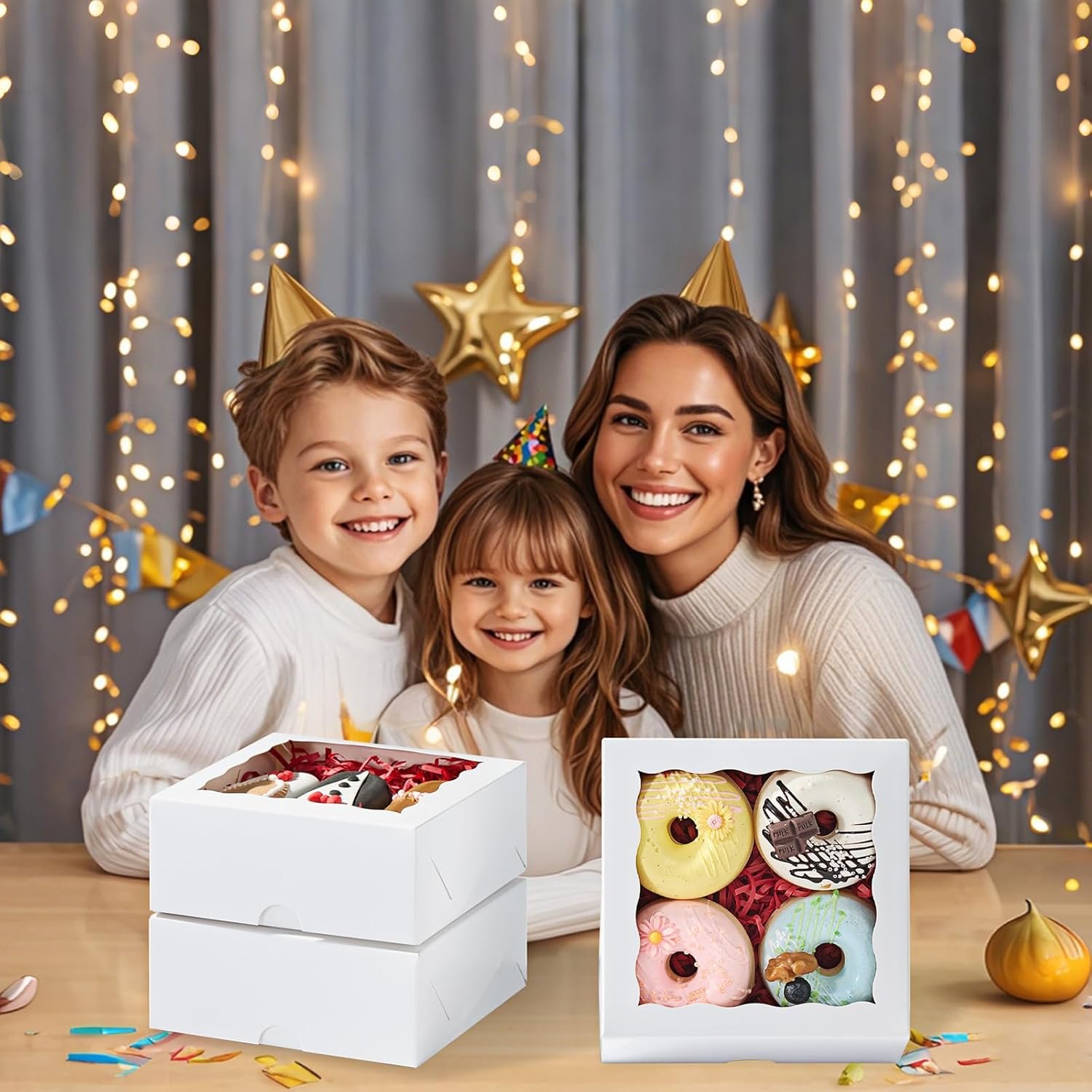 Wholesale 15pcs Cookie Boxes with Window 6x6x2.5in White Bakery Boxes for Treats Small Cakes Desserts Donuts Pastry Manufacturer