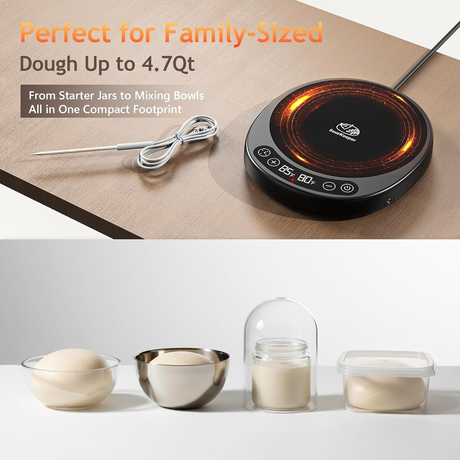 Wholesale Larger 2-in-1 Sourdough Starter Warmer Pro 2026 Upgrade Heating Plate Dough Temp Probe 1°F Control 70–110°F 24H Timer Real-Time Monitoring for Beginner Bakers Black Manufacturer Wholesale Larger 2-in-1 Sourdough Starter Warmer Pro 2026 Upgrade Heating Plate Dough Temp Probe 1°F Control 70–110°F 24H Timer Real-Time Monitoring for Beginner Bakers Black Manufacturer