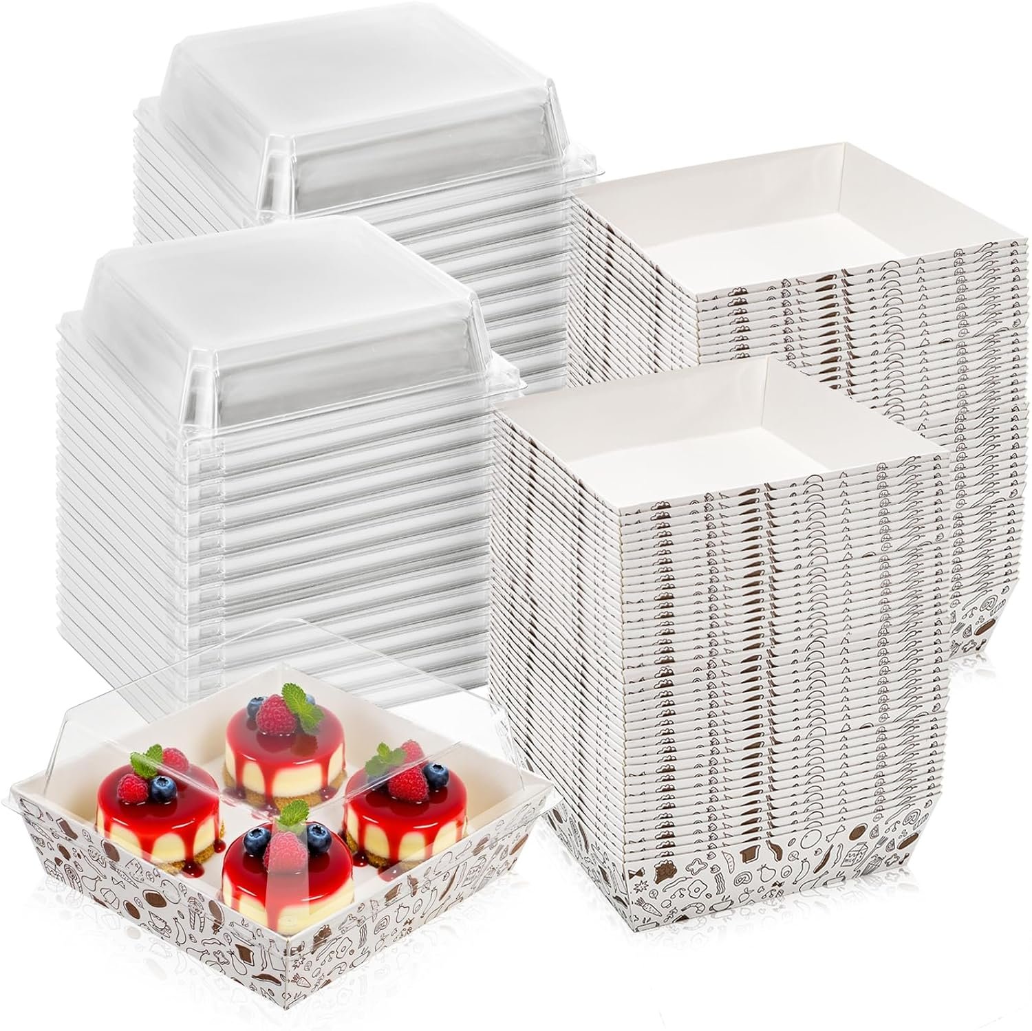 Wholesale 100 Pack 5 Inch Small Disposable Paper Charcuterie Boxes with Clear Lids for Sandwiches Desserts Bakery To Go Food Containers Cake Slices Cookies Donuts Muffins Pastry White Manufacturer